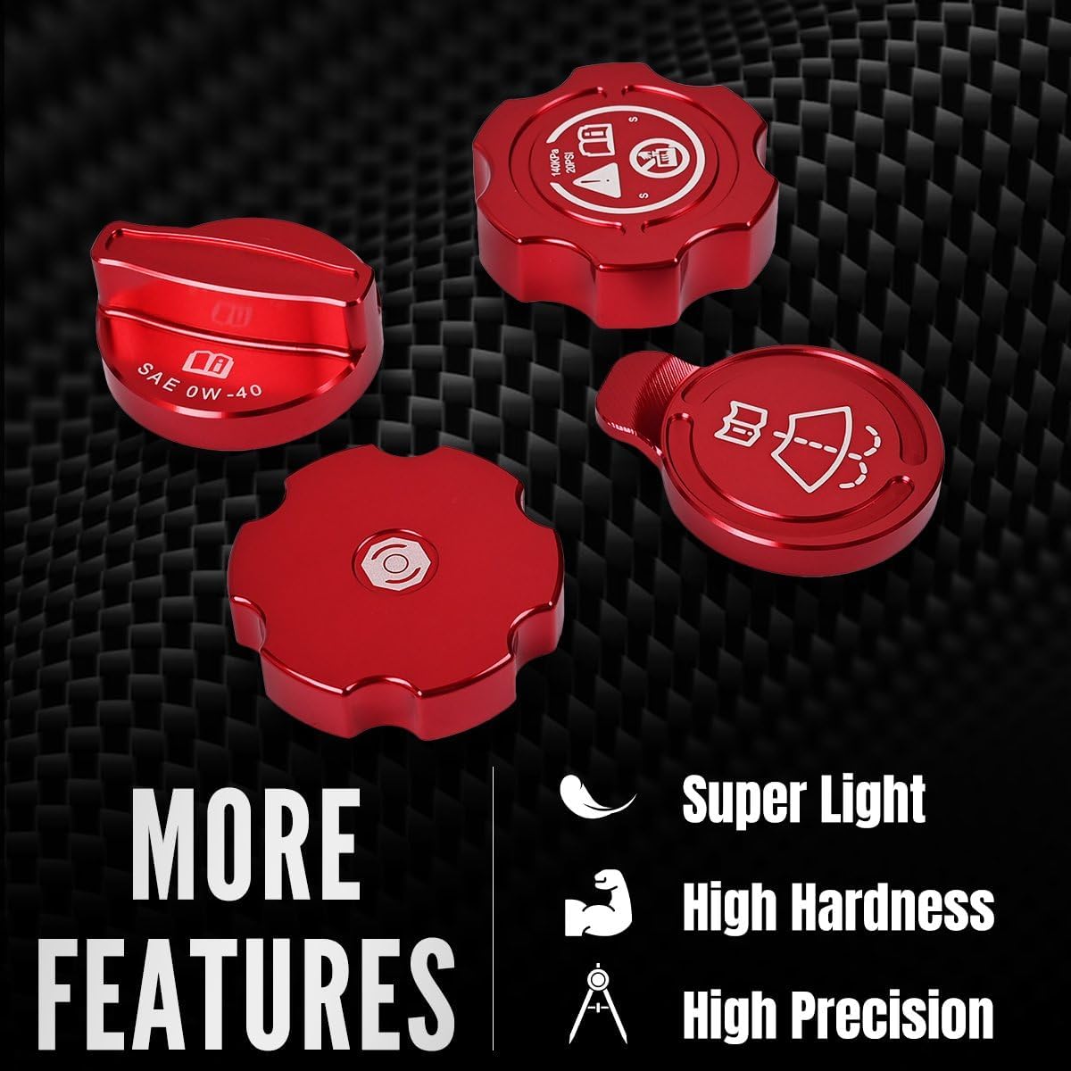 4Pcs Engine Oil Cap Brake Fluid Cap Wiper Washer Cap Radiator Cap Cover Trim Set, Aluminium Alloy Engine Oil Cap Cover Decorative Set Accessories for Corvette C8 Z51 Z06 2020-2023 (RED)