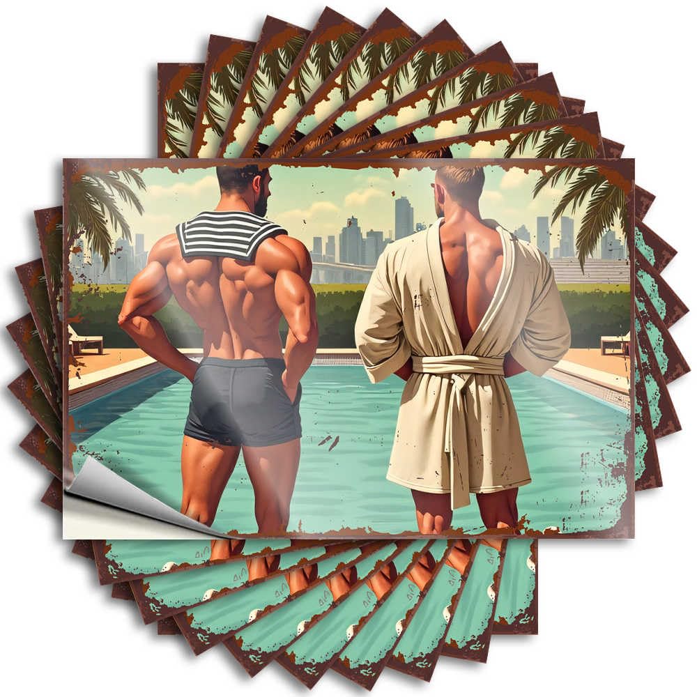 Muscular Backs By The Poolside: A Cityscape View Encouragement Girly Bathroom Decor - Decal Laptop Removable Vinyl Decal(8X12CM)