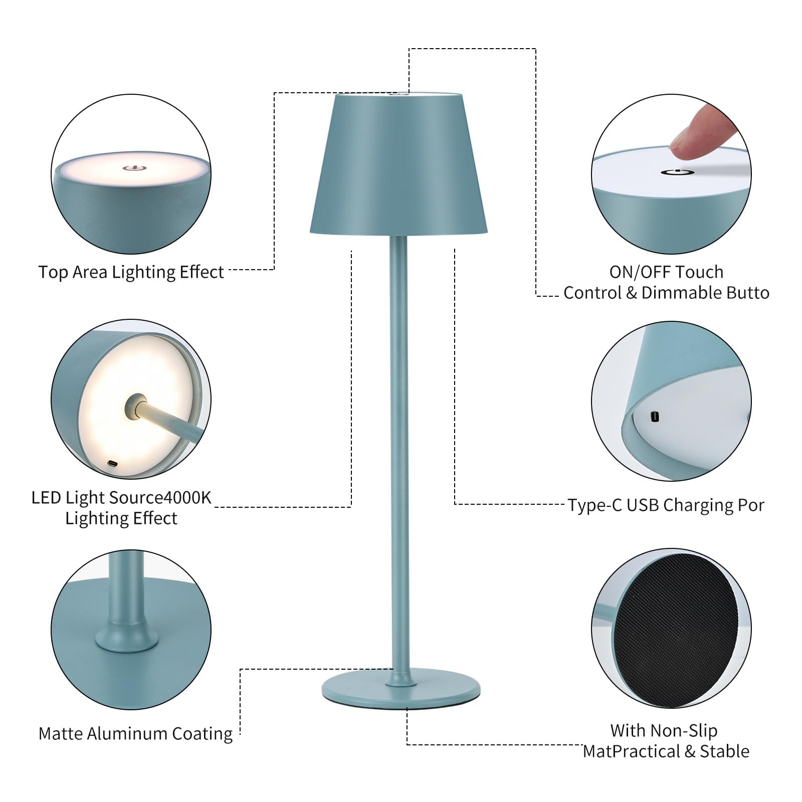 2 pezzi LED dimmerabile lampada da tavolo senza fili, ricaricabile, luce calda 3000 K, lampada da tavolo per interni ed esterni, con USB-C, alluminio, IP54, impermeabile, nero