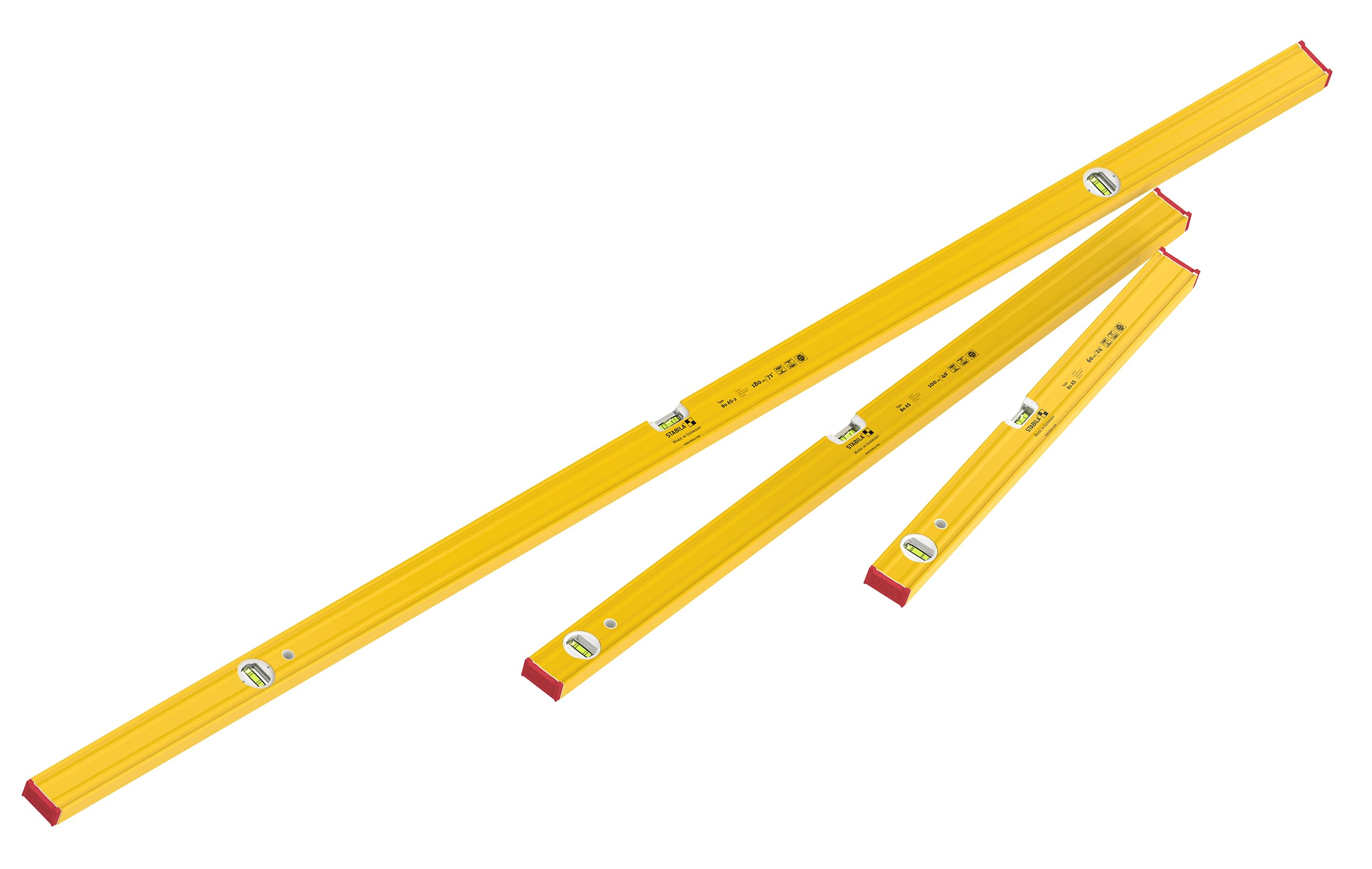 STABILA Wasserwaagenset PRO 80 AS | 3-teiliges Profi-Set 60 cm, 100 cm, 180 cm | Aluminium-Wasserwaagen mit LOCKED VIALS | präzise Messung für Handwerk, Bau & Montage