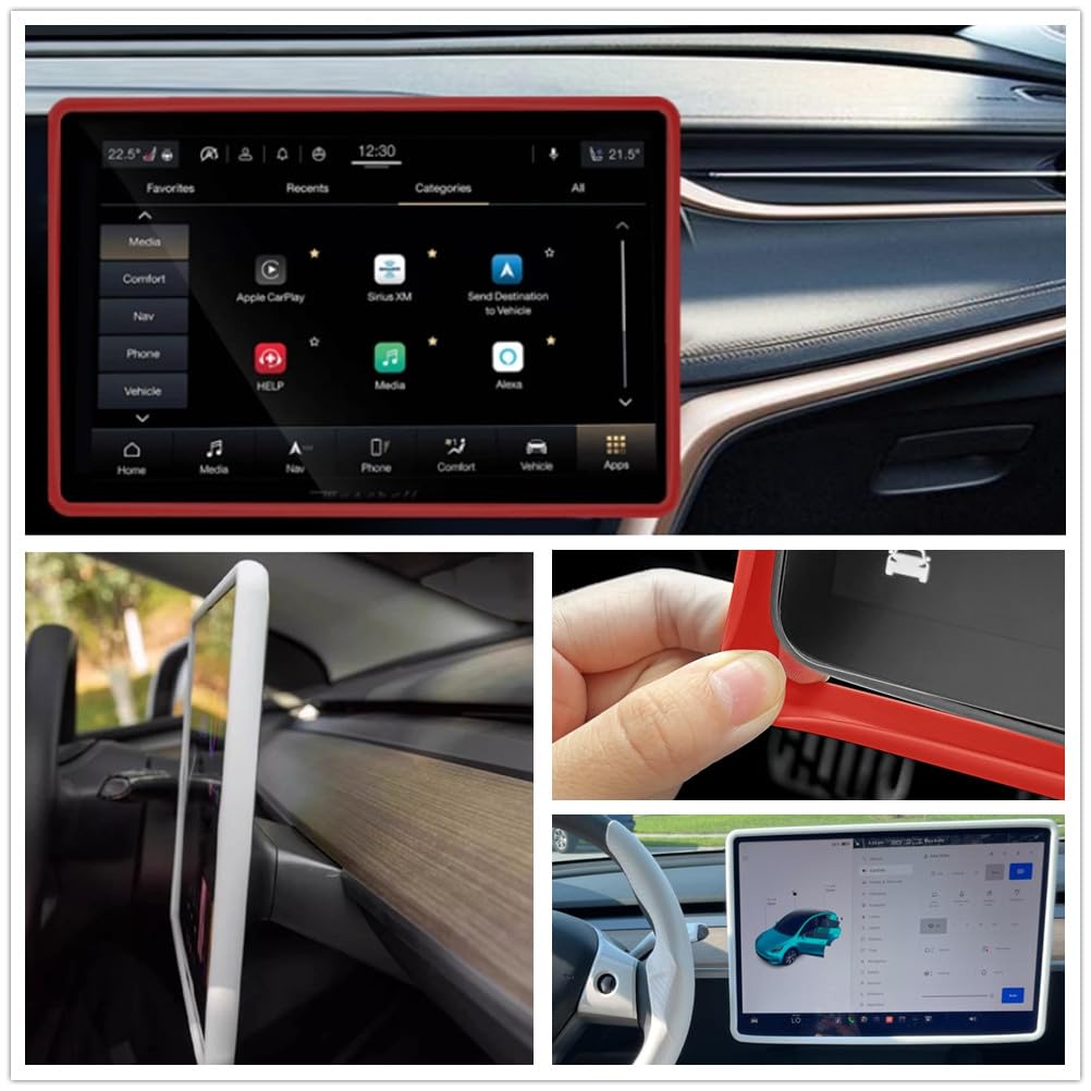 Telaio di protezione schermo compatibile Tesla Model 3/Y 2017-2023 Silicone Console centrale Touchscreen Decorazione infrangibile Protezione ginocchio (bianca)
