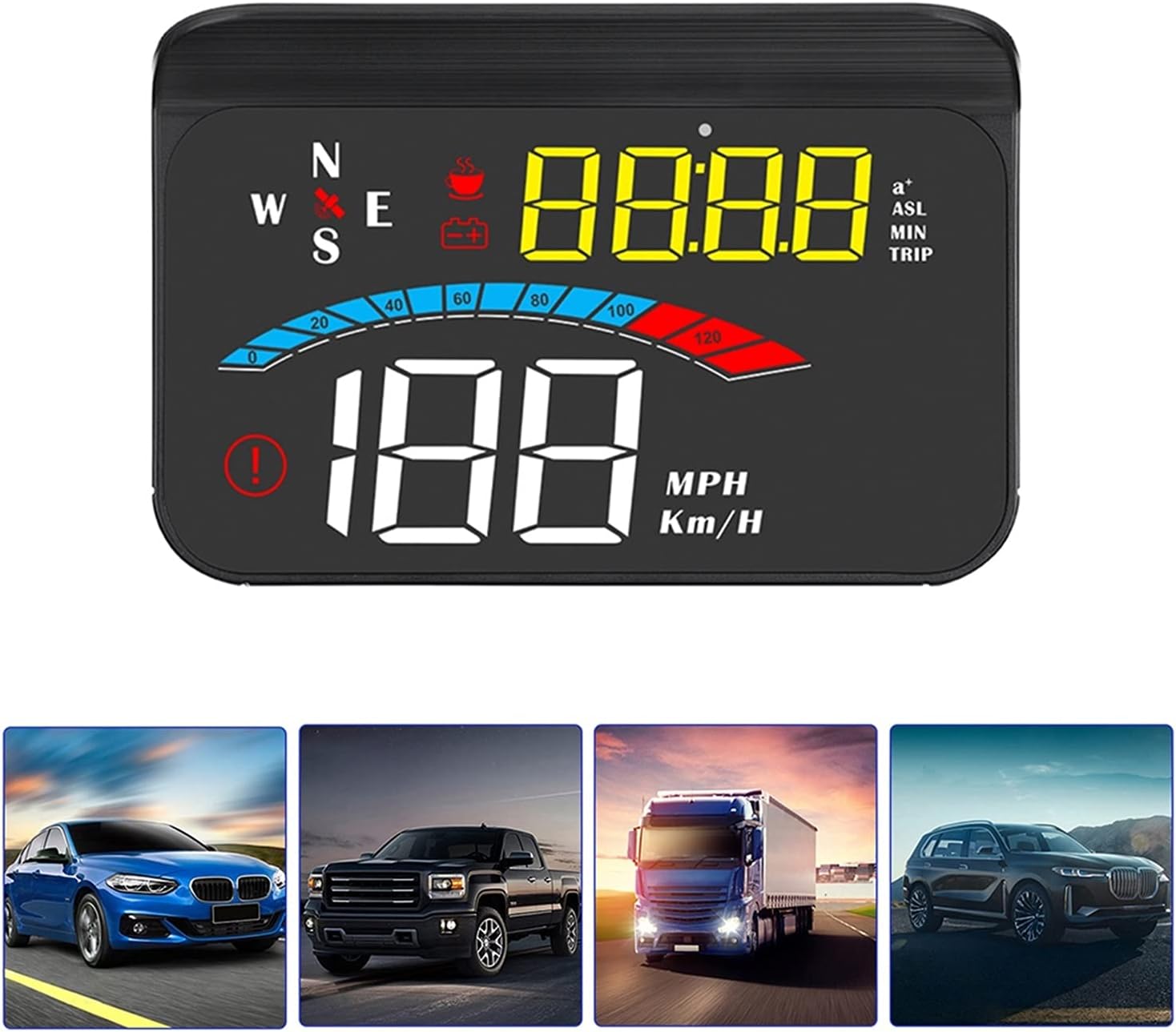 HUD Car Head Up Display Digital Auto Speedometer Windshield Projector On Car Glass Water & Oil Temp Alarm Auto Smart Gadgets