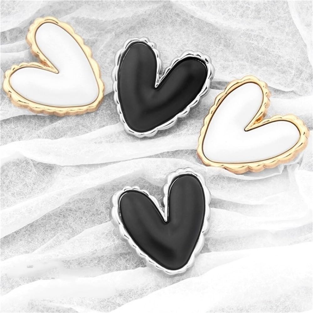 10 Bottoni in Metallo for Maglione di Lana da Donna, Cardigan, Cappotto, Cucito Fai da Te, Moda squisita, Cuore, Amore, Bottoni for Vestiti(Gold,22x23mm)