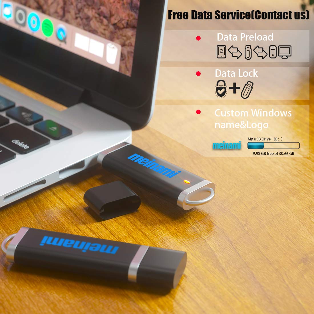 Clé USB Personnalisée Publicitaire 512 Mo avec Logo, Texte 25 Pièces Noir