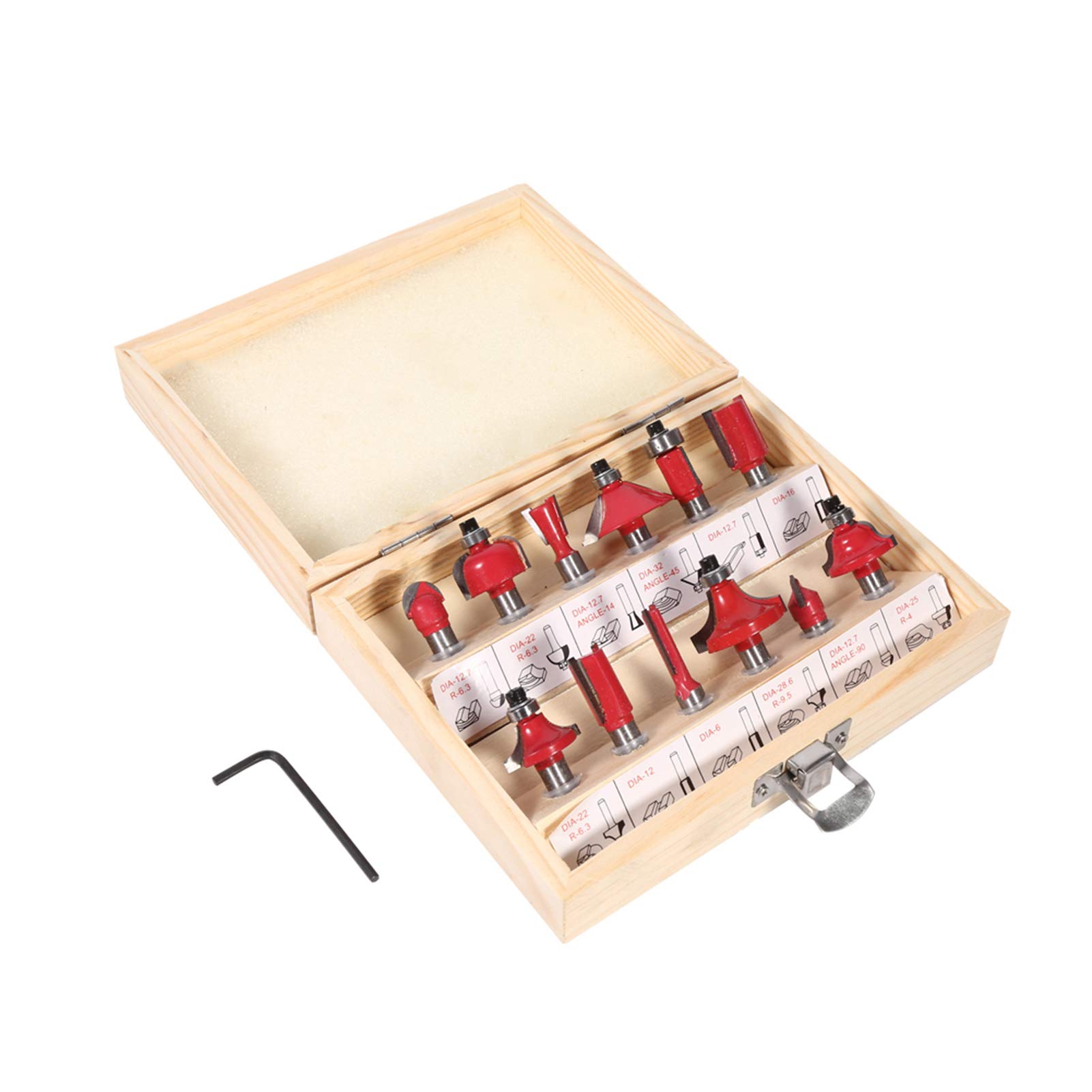 Set di 12 punte per fresatura del legno con gambo da 8 mm - Kit di utensili in carburo di alta qualità con lame trattate termicamente e cuscinetti sigillati in custodia di legno