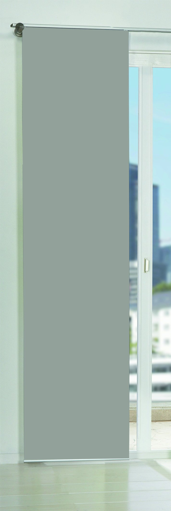 Home Fashion 86601-703 grau Schiebevorhang Rom Uni / 245 x 60 cm Dekostoff-Seidenoptik (Packung mit 3)