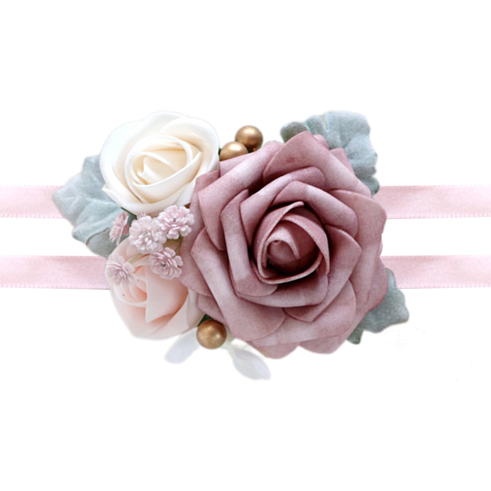 Hsioluted 5Pcs Rose Corsages Wristband for Wedding Bridesmaid Bridal Showers, Rose Wrist Corsages for Ceremony Anniversary Proms Ceremony Flower Jewelry