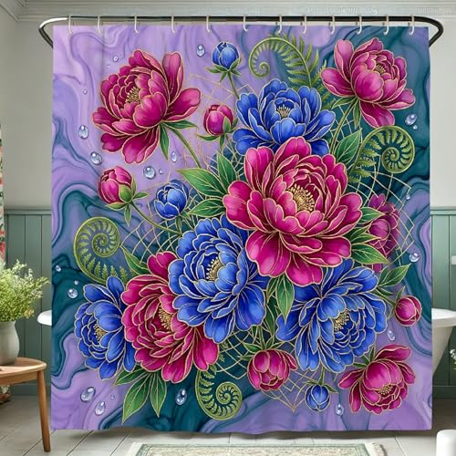 Rideau de douche motif pivoine 183x183 cm en polyester imperméable