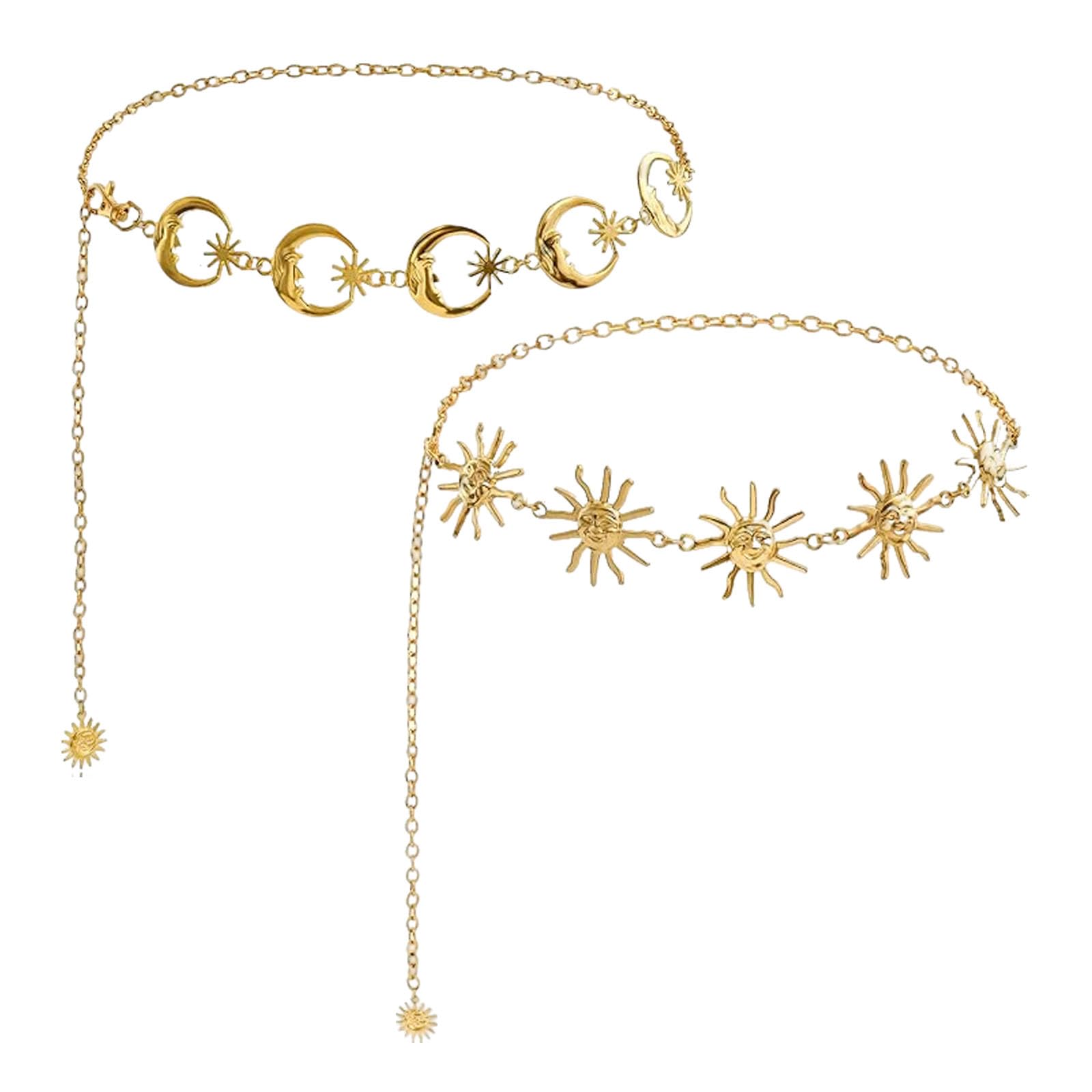 2Pcs Waist Chain for Womens, Waist Belt for Women Dresses, Hip Chain for Women Saree, Body Chain for Womens, Gold Sun Moon Waist Chain Set for Wedding Party Beach Wear-image-37