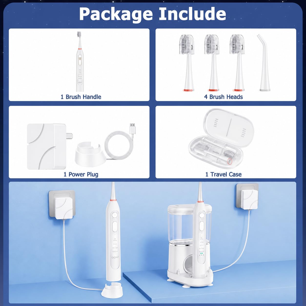 Water Flosser - Spazzolino da denti elettrico elettrico Advanced 2.0 Sonic e irrigatore orale, serbatoio da 500 ml, 3 testine e 1 punta a getto per la cura quotidiana delle gengive e la pulizia dei