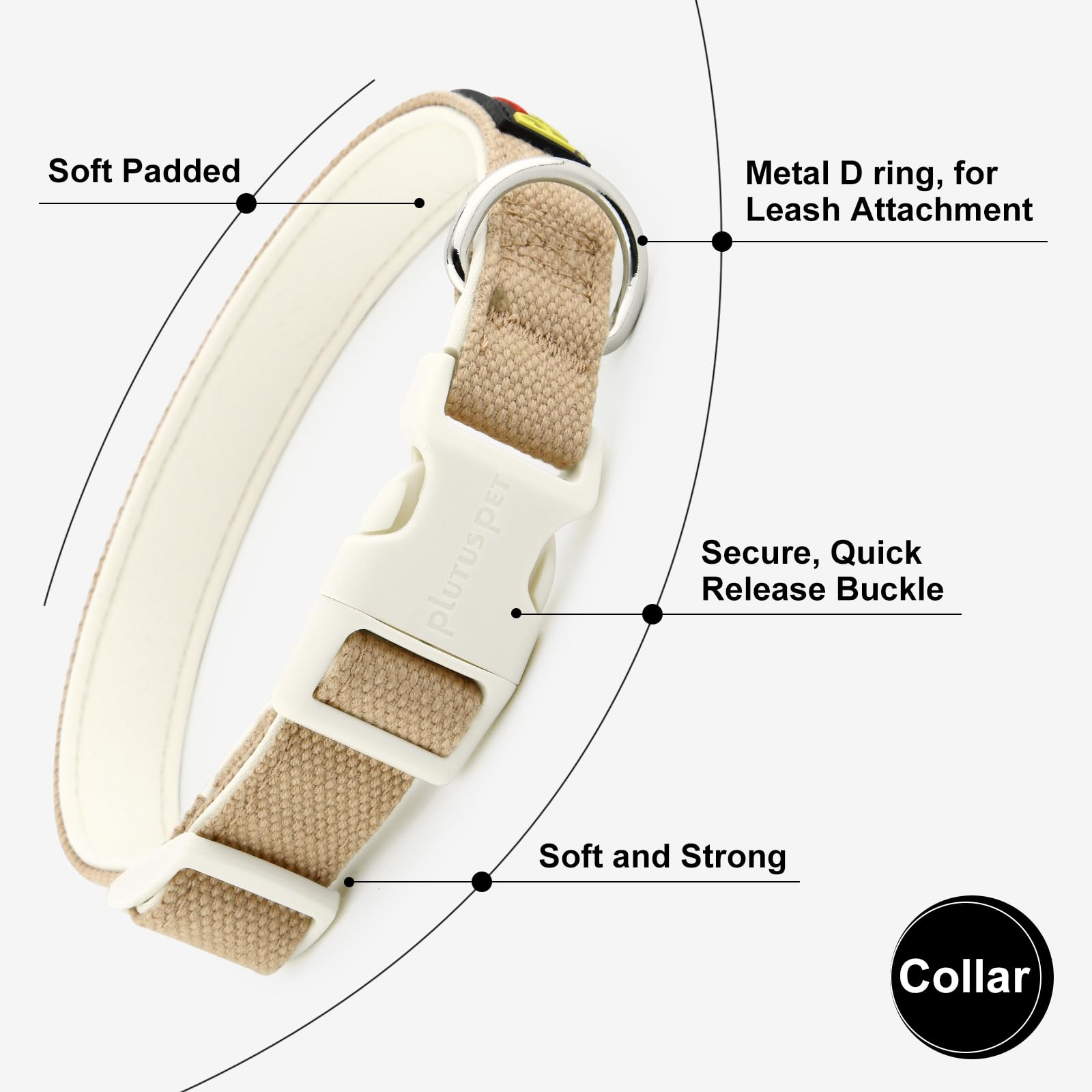 Plutus Pet Cotton Dog Collar, Heavy Duty Collar with Soft Padding, Adjustable and Comfortable for Small Medium and Large Dogs Beige, XS - Image 3