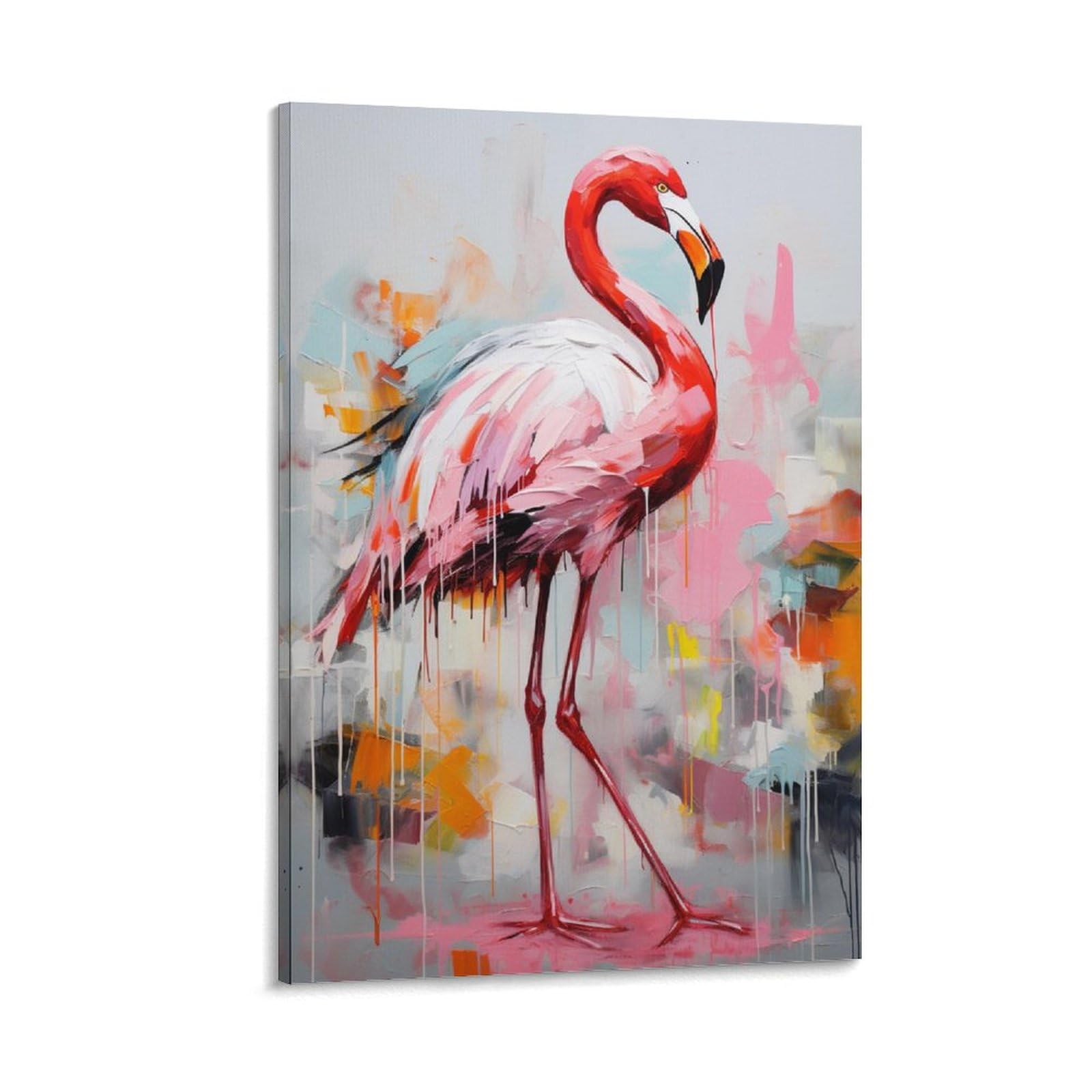 FOCCAR Abstract Pink Flamingo Canvas Wall Decor Colourful Bird Glam Animal Poster Wall Art for Living Room Bedroom Artwork