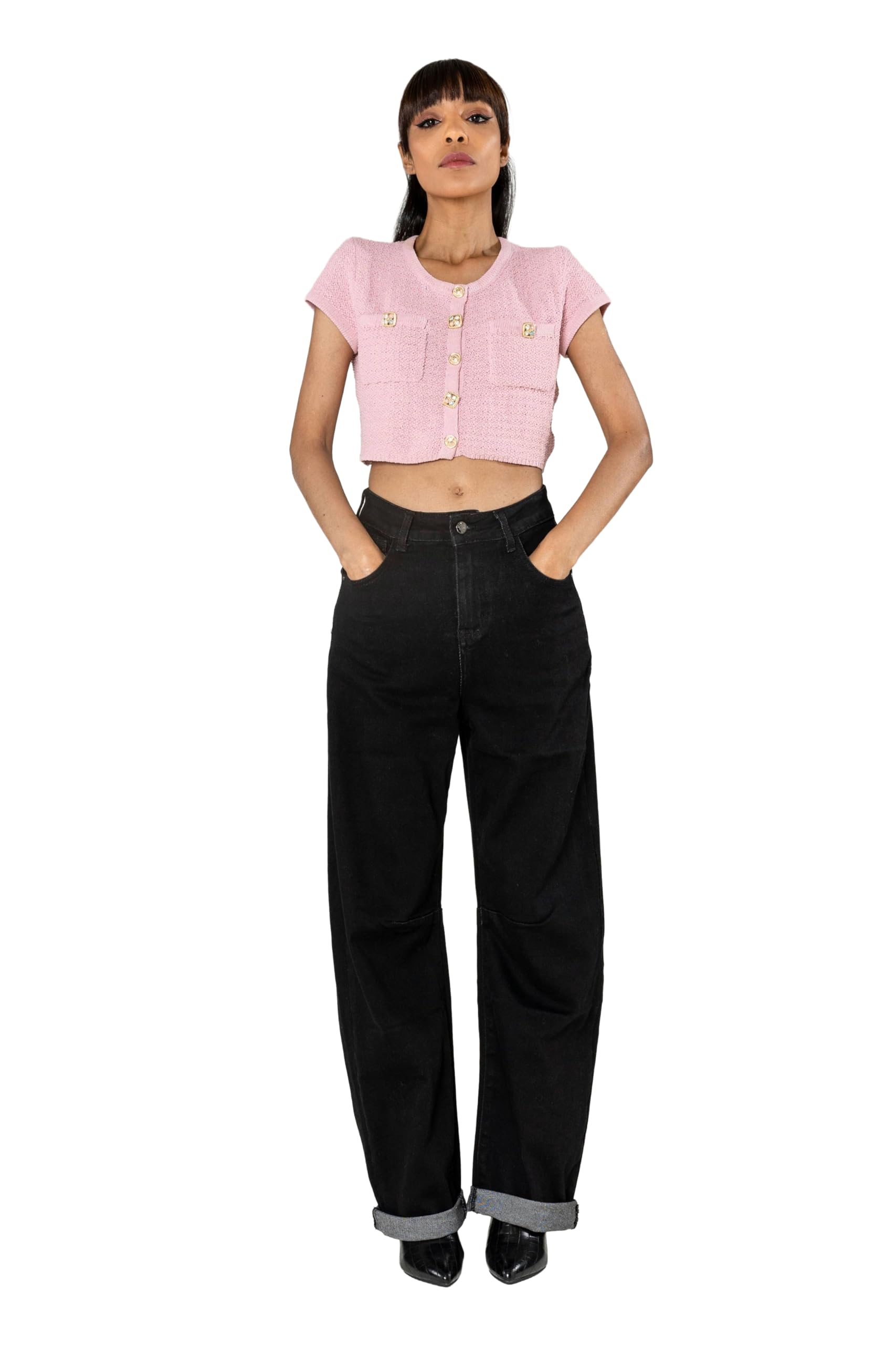 Nina Carter YY307 - Vaqueros para mujer, corte barril, cintura alta, pantalones vaqueros de cintura alta, pantalones vaqueros elásticos