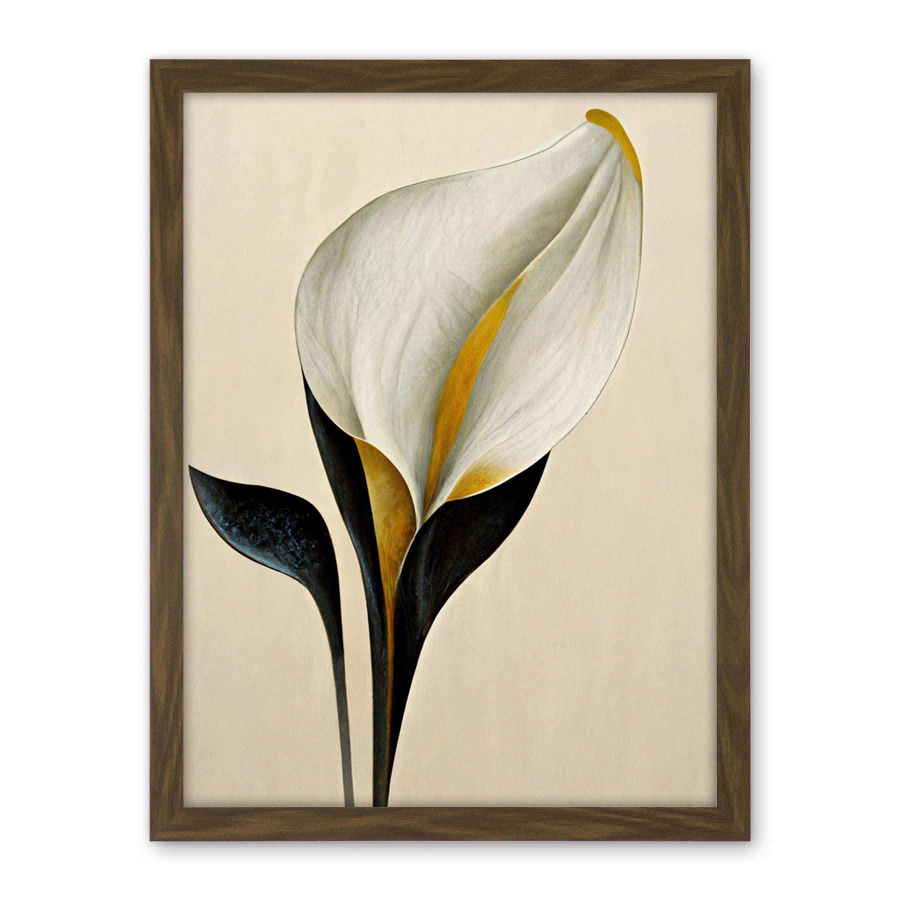 Wee Blue Coo Elegant Modern Calla Lily Black Gold Beige Artwork Framed Wall Art Print 18X24 Inch