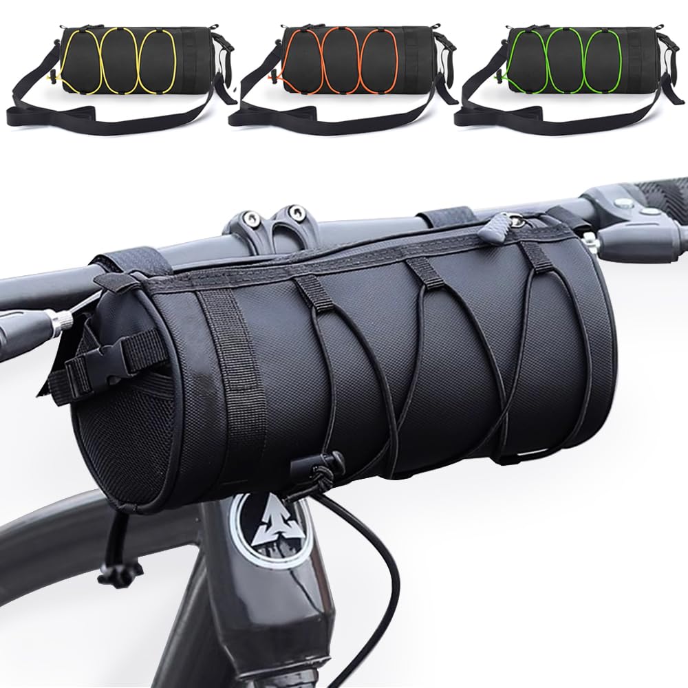 ningzhi Bike Handlebar Bag Waterproof Bicycle Front Roll Bag Large Capacity Storage Bag with Shoulder Strap for Road & Mountain Bikes(Black) — image 1