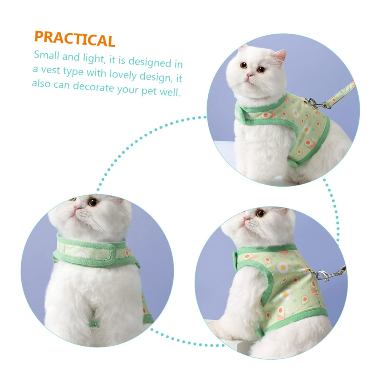Happyyami 3juegos Arnés y Correa De Vestido para Gato Diseño De Aguacate Arnés para Mascotas para Paseos y Actividades Al Aire Material y Transpirable Mediano