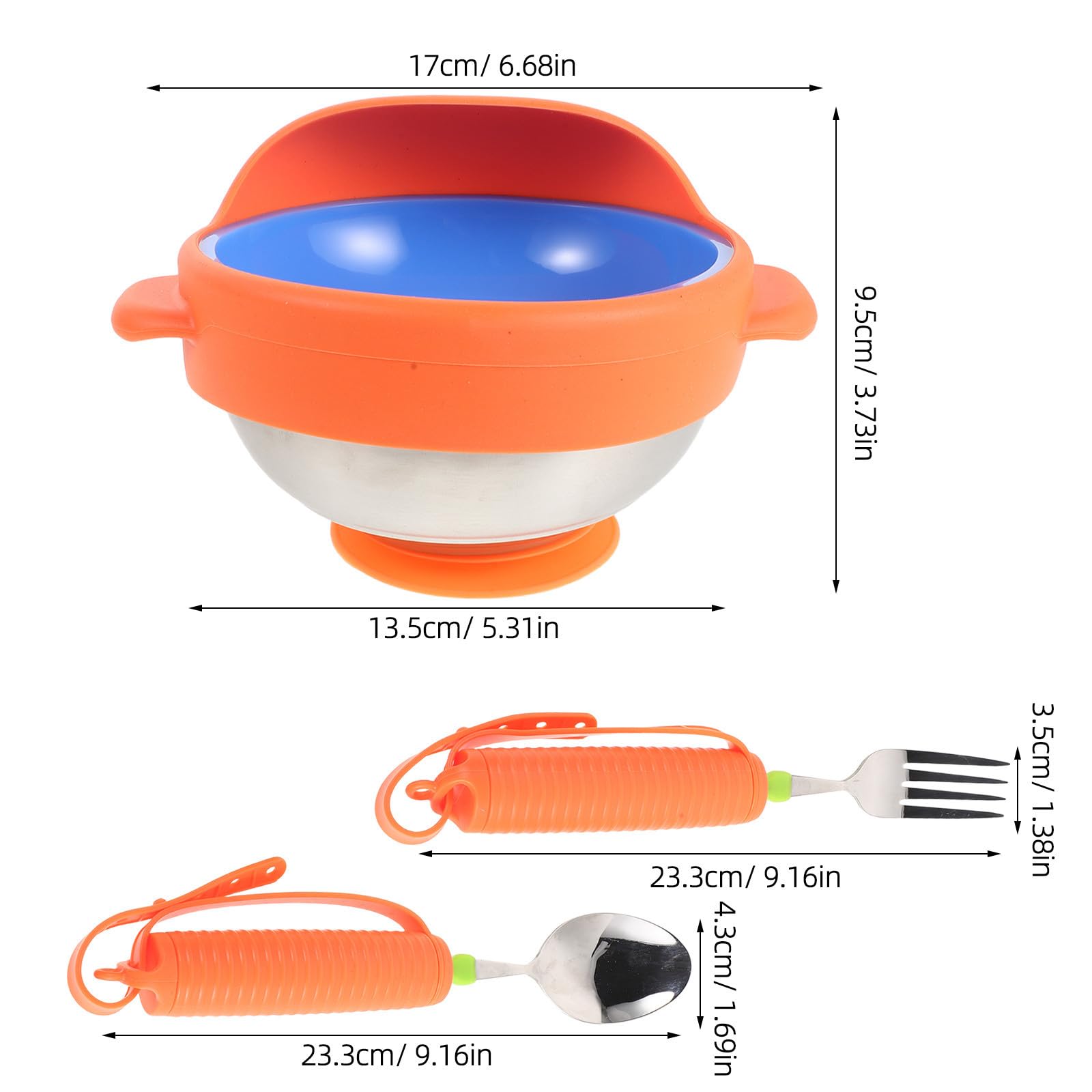 iplusmile Juego de Vajilla Adaptada Antiderrame Cuenco de Acero Inoxidable y Cubiertos de Silicona para Personas Mayores y Pacientes Temblor en Manos en Comedor