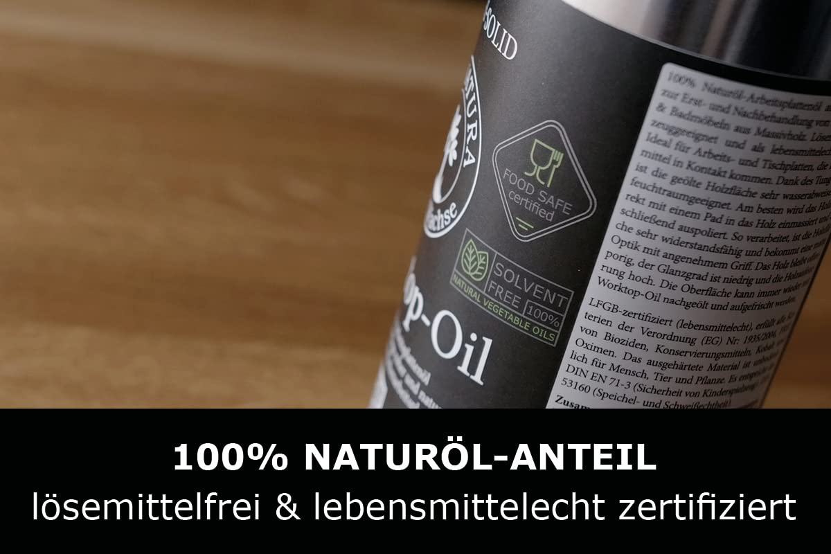 OLI-NATURA Worktop-Oil - Profi-Arbeitsplattenöl 500 ml, lebensmittelecht-zertifiziert (LFGB), lösemittelfrei, für Wohn-& Gastrobereich in Küche & Bad