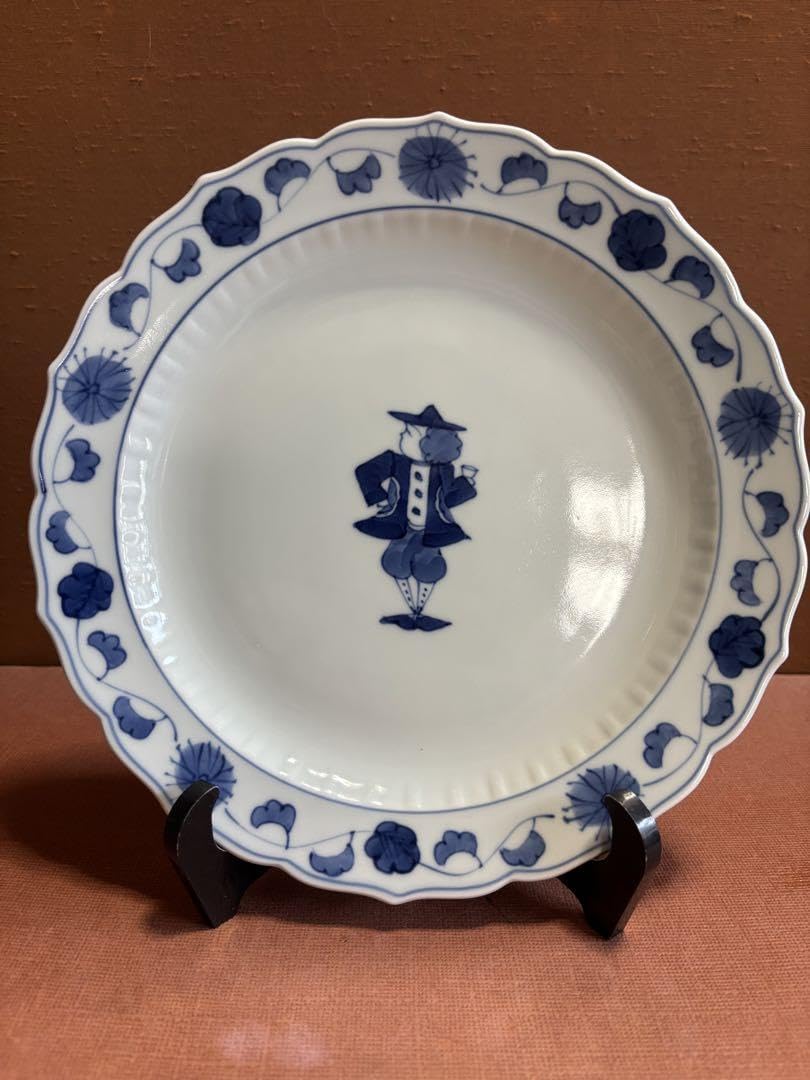 Arita Kiln Shin Kiln with Blue Flower Production Indigo Dyeing Immerse Tang Flower Bunra, 8 Inch Plate