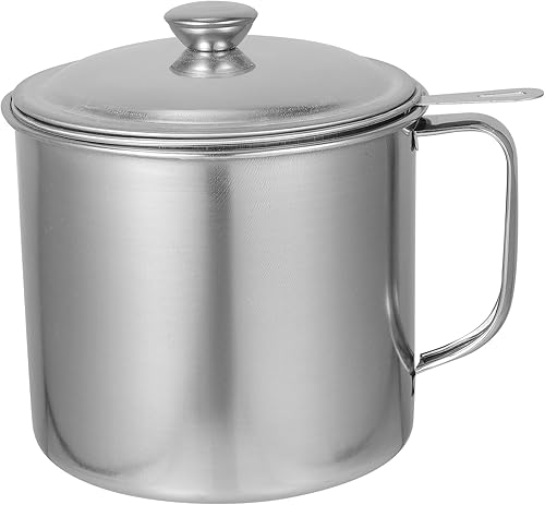 Recipiente de aceite de acero inoxidable de 1.4L con colador de grasa de tocino con bandeja antideslizante para aceite de cocina y freír