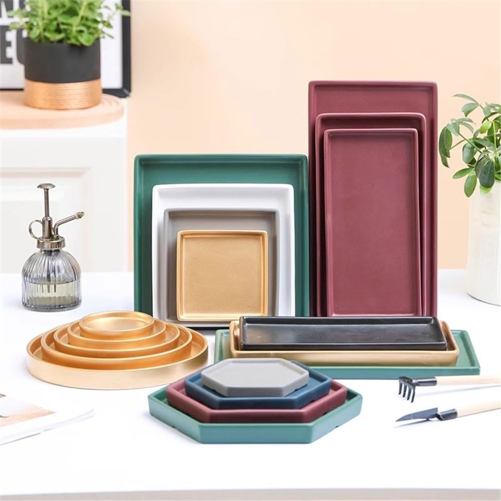 Versatile Vassoio raccogligocce for fioriera, sottovaso Quadrato in Ceramica(Gold,XL)