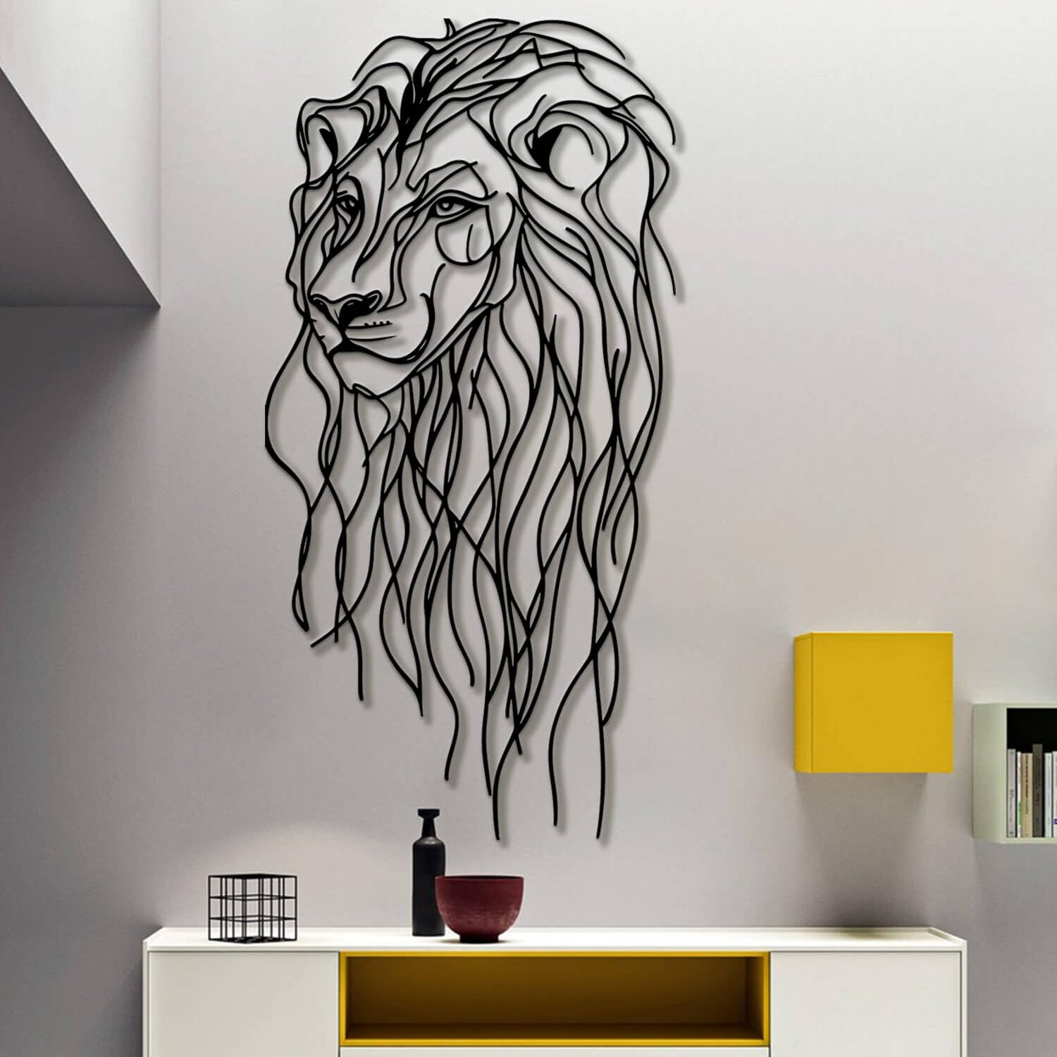 Décoration murale métal lion noir de 38cm pour design salon