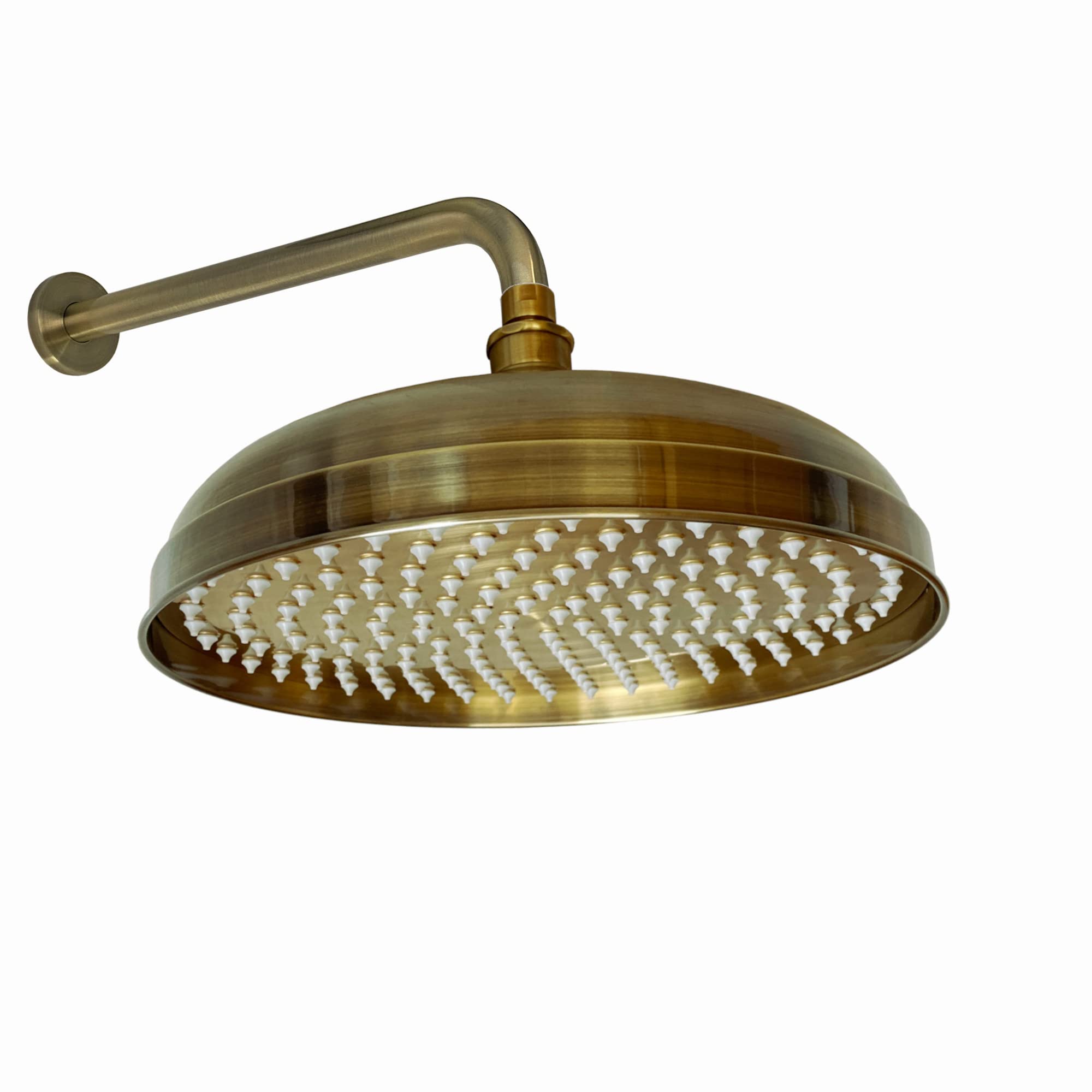 Enki Antique Brass Ra060, 300Mm Traditional Wall Mounted Fixed Large Shower Head Solid Brass, 320Mm Shower Arm, Round Rose, Mixer Rainfall Shower, Modern Design, Easy Clean & Easy To Install