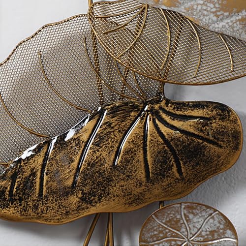 Image of F-RIQA METAL Golden Leaf Metal Wall Art Set of 2 Panels | Modern Iron Wall Hanging Decor for Living Room, Bedroom, Dining Room, Hallway & Office (36 x 13 Inch Each)