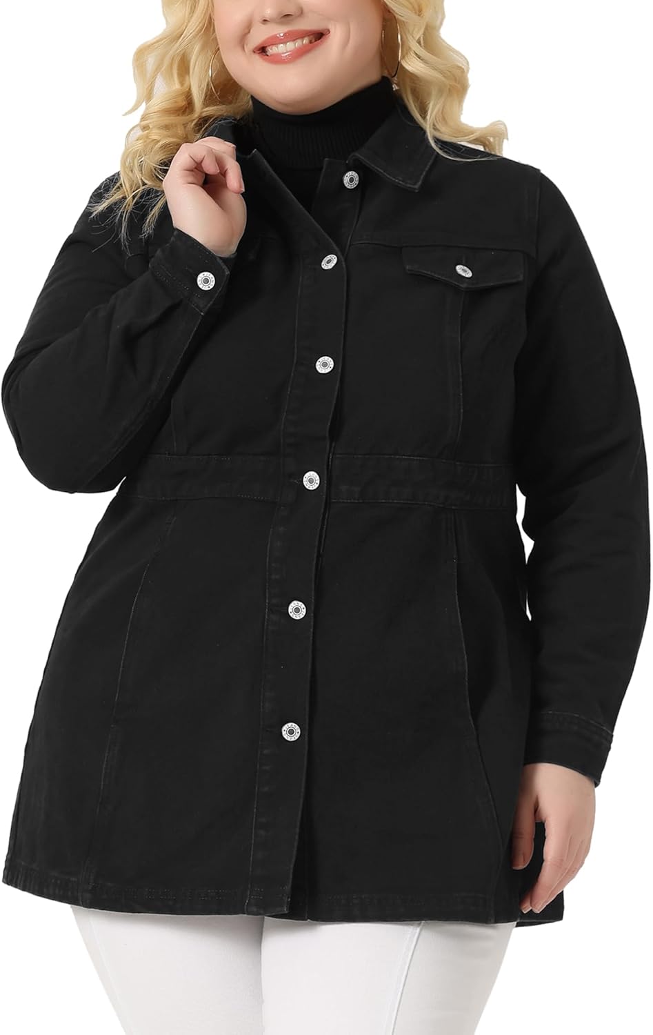 Agnes Orinda Plus Size Denim Jacket for Women Buttons Long Sleeve Jean Jackets - Image 2