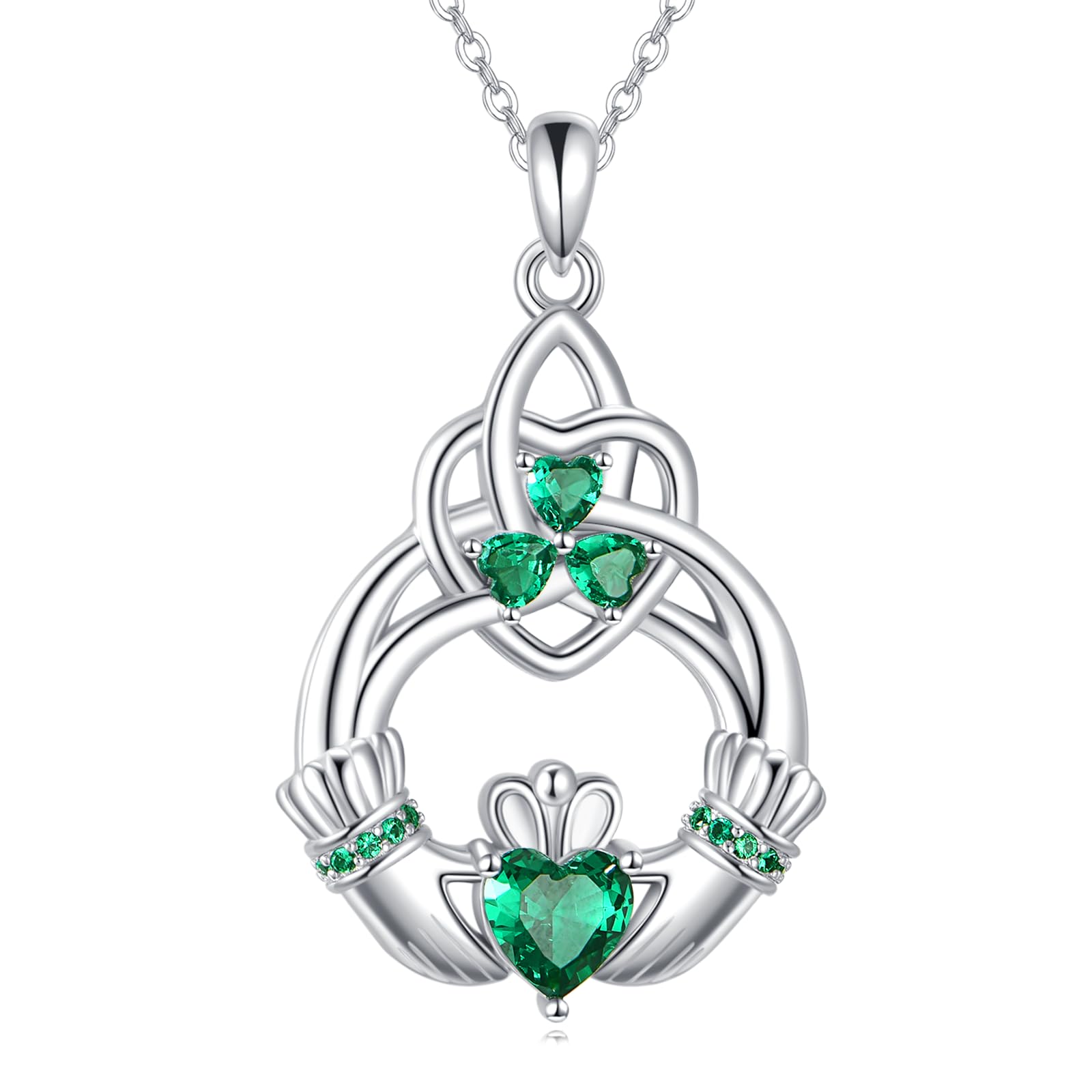 Irish Claddagh Necklace 925 Sterling Silver Trinity Celtic Knot Pendant Eternity Love Celtic Shamrock Necklaces Irish Jewelry Gifts for Women