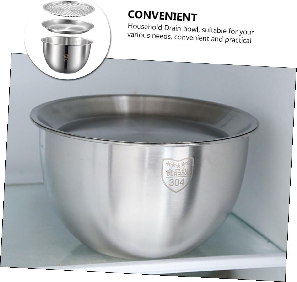 Stainless Steel Colander and Mixing Basin with Anti-slip Flat Bottom Multi-use Kitchen Strainer for Washing Vegetables Rice Fruits and Salad Space-saving Home Accessory