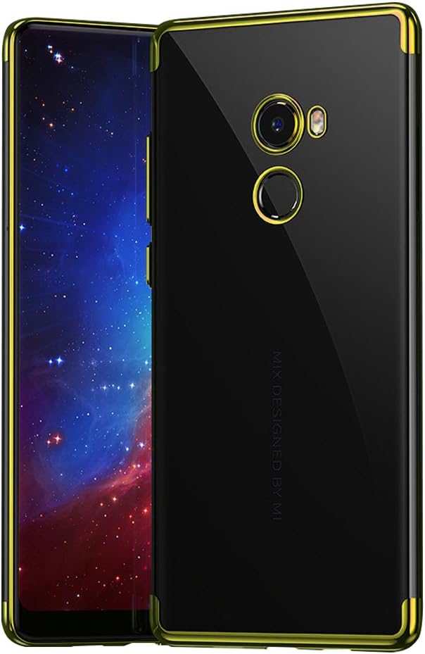BLUGUL Designed for Xiaomi Mi Mix 2 Case, Electroplating Coloring, Crystal Clear Transparent, Ultra-Thin Soft TPU Gel Cover for Xiaomi Mix 2 Gold