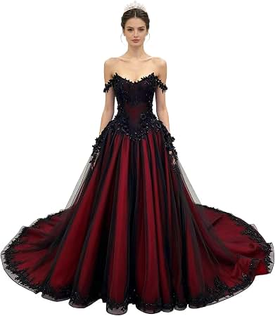 Kivary® Strapless White and Black Lace Appliques Beaded Gothic Wedding Dresses