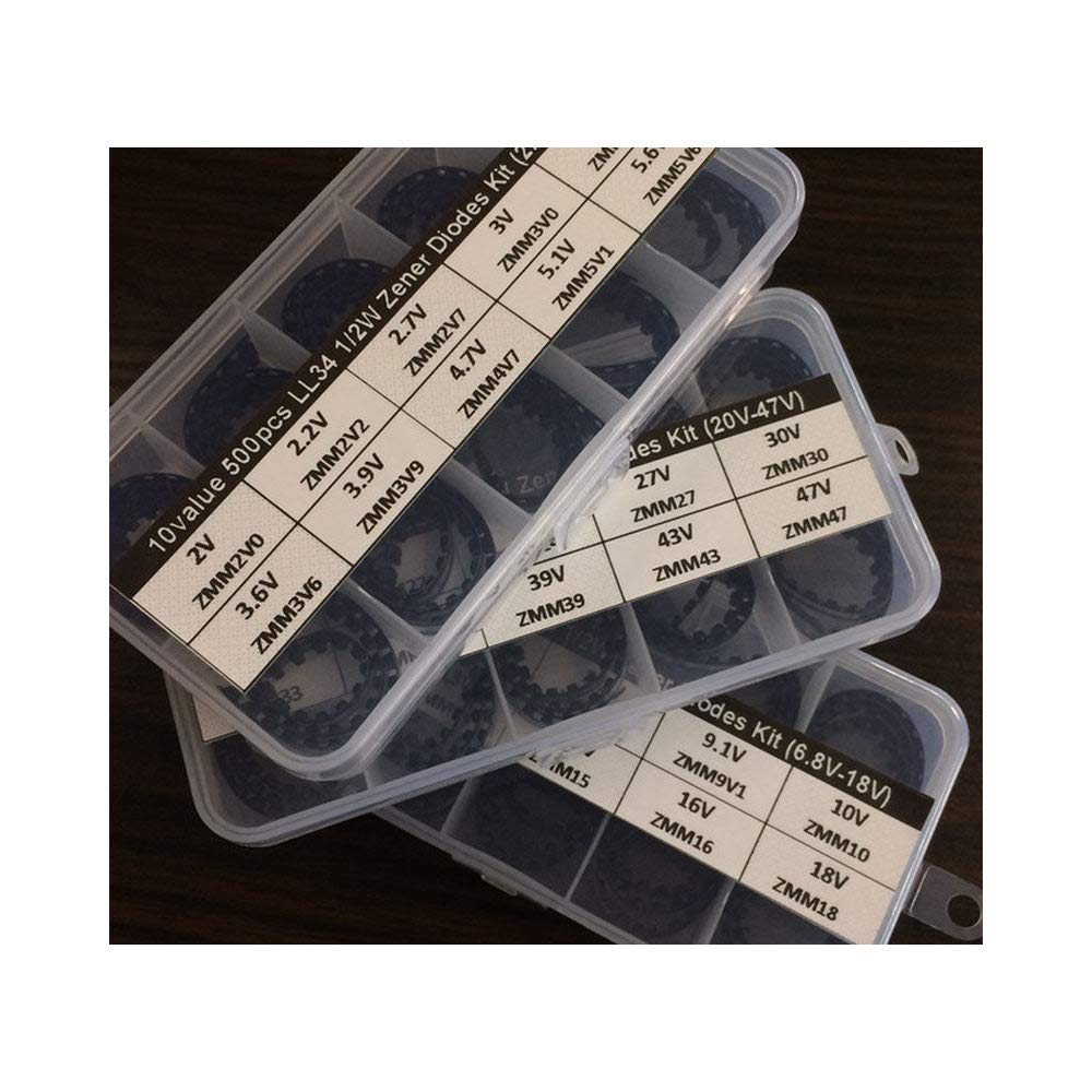 1500pcs 30Valuesx50 2.0V~47V LL34 1/2W SMD Zener Diode Assortment Electronic kit with 3 Storage Box
