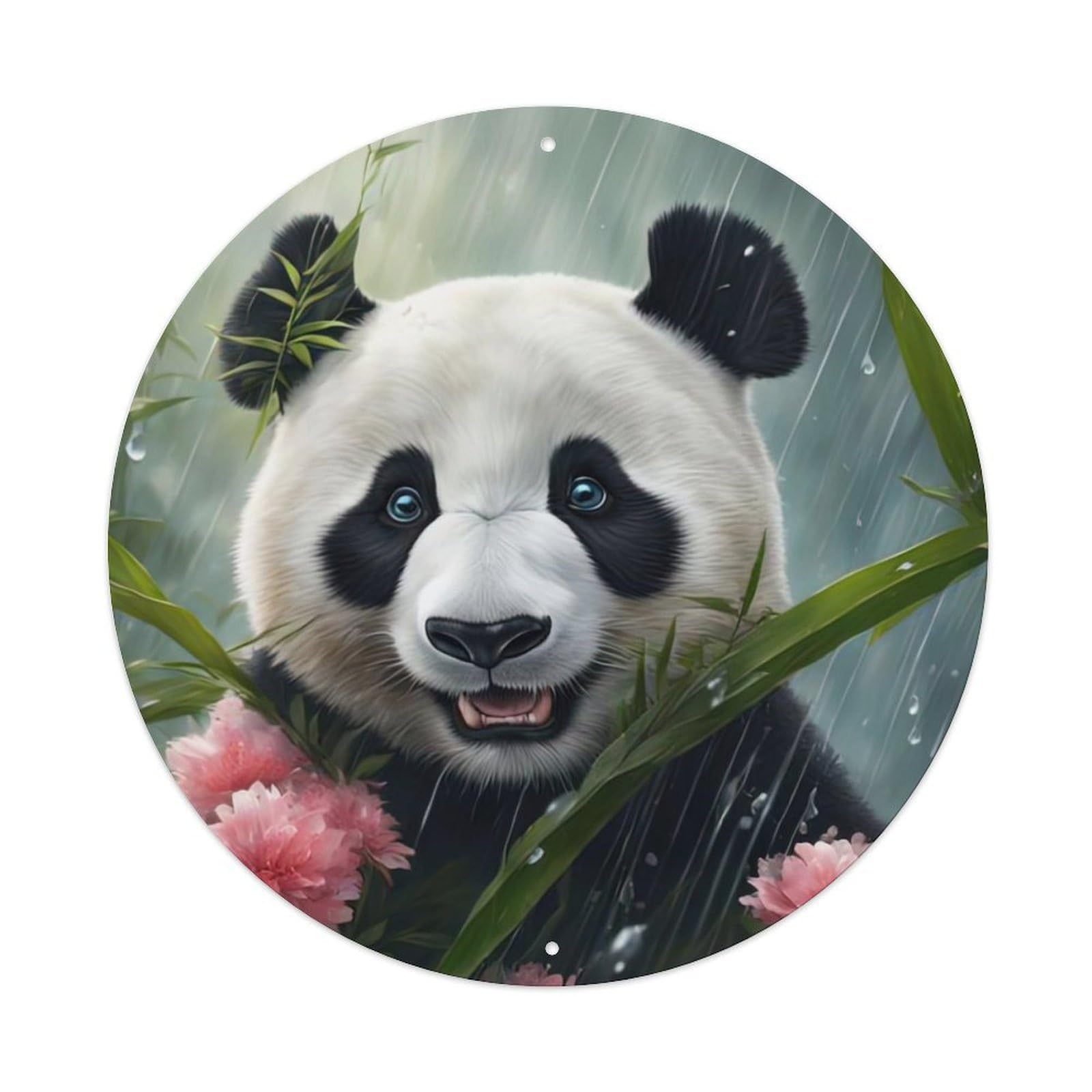 Animal Panda in Rain Metal Tin Sign