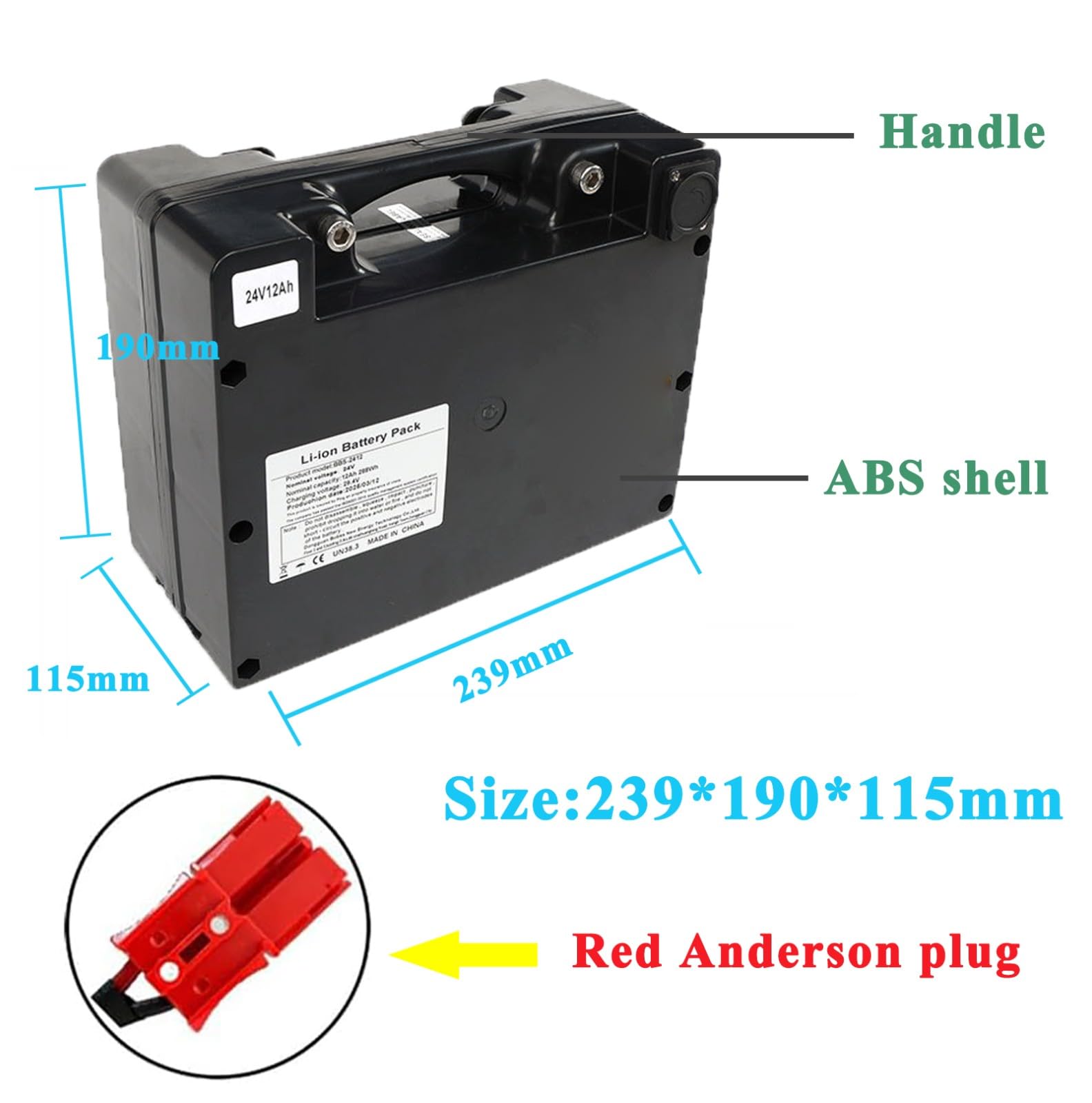 Batería para Silla De Ruedas Eléctrica, 24 V 12 Ah, con Cargador, Recargable E Impermeable, con Conector Anderson Rojo.