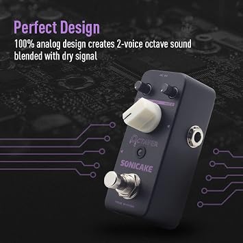 SONICAKE Octave Guitar Pedal with 6 Pack 6 Inch Patch Cable