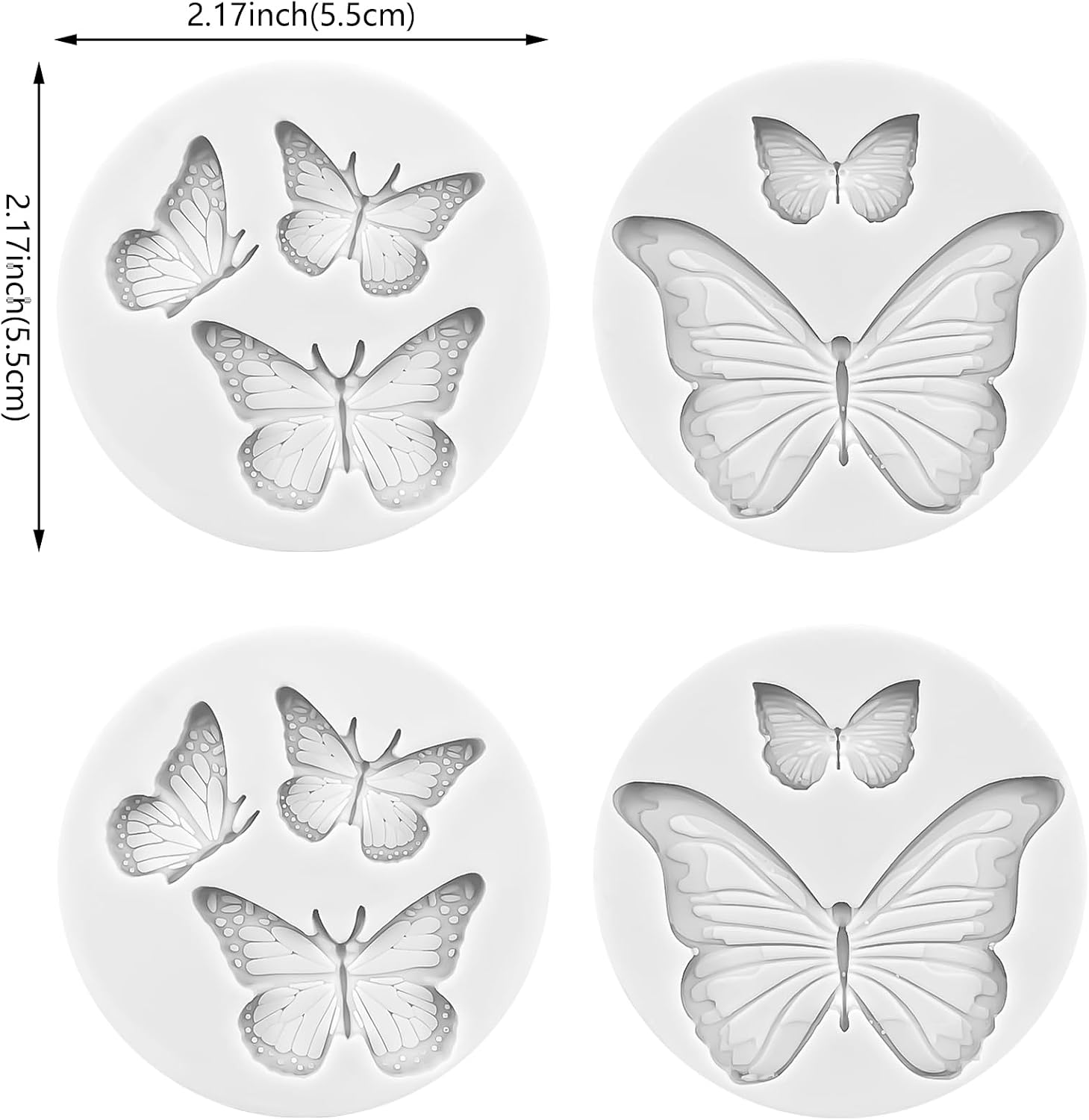 4 Pcs Butterfly Silicone Molds Mini Butterfly Fondant Mold Cute Soap Epoxy Resin Mold Sugarcraft Candy Chocolate Molds for Sugarcraft Cake Decorating (Grey)