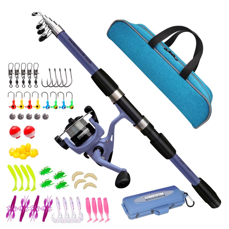 Kids Fishing Pole Set, Portable Telescopic Fishing Rod and Reel Combo for for Boys Girls Youth Toddle Fishing Pole 【Ambidextrous】 (1.65 Blue)