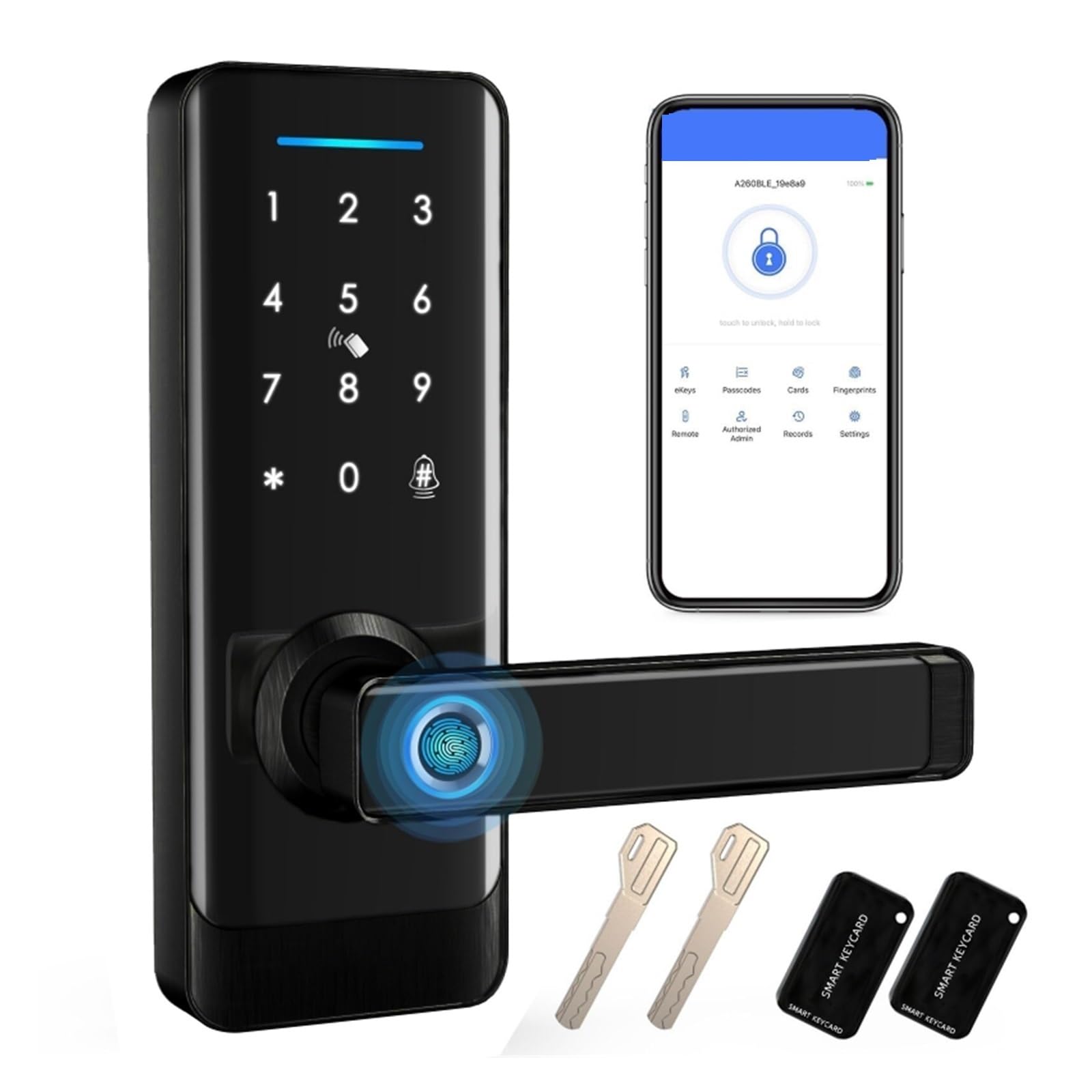 Serrure intelligente, Serrure De Porte Électronique Étanche Sans Clé Avec Télécommande Protection Et Empreinte Digitale(A233TT-B 180)