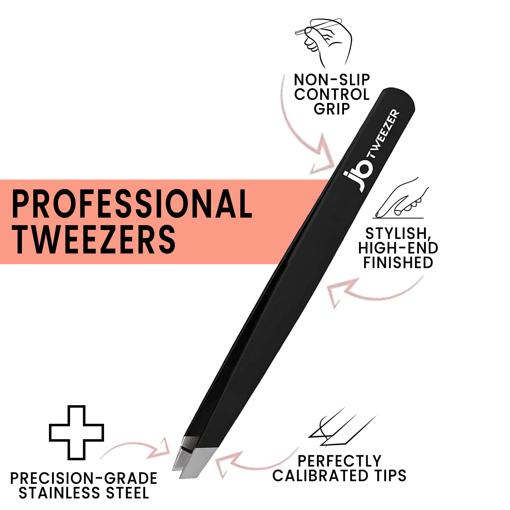 JustBlanks Professional Tweezers Eyebrows Tweezers for Men Stainless Steel Precision Tweezers for Women Facial Hair Blackhead Eyelash - 2 Years Free Replacement Warranty (Pack of 1)