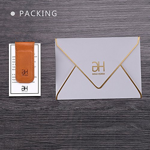 Image of GH GOLD HORSE Slim Magnetic Money Clip Genuine Leather Business Card Holder for Men (Brown)