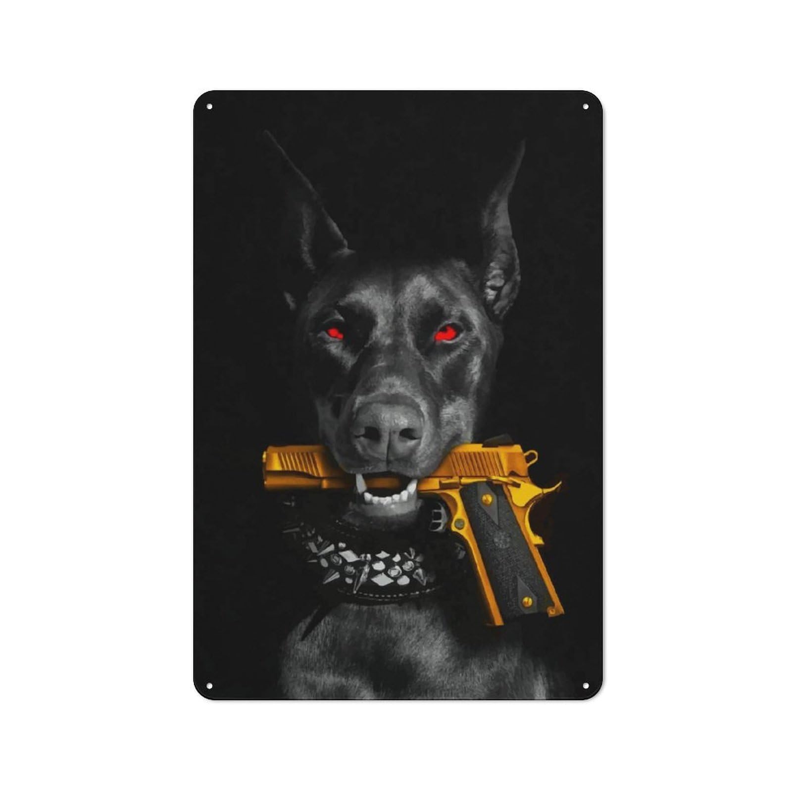 Junmoney Doberman With Gun Retro Tin Sign 30X20cm Featuring For Workshop Wall, Gift For Makers And Diy Enthusiasts During The Christmas Season