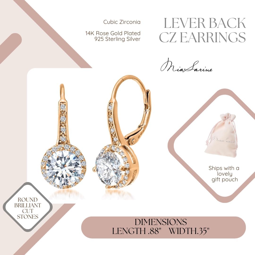 925 Sterling Silver Cubic Zirconia Halo Lever Back Dangle Bridal Earrings for Women - Image 3