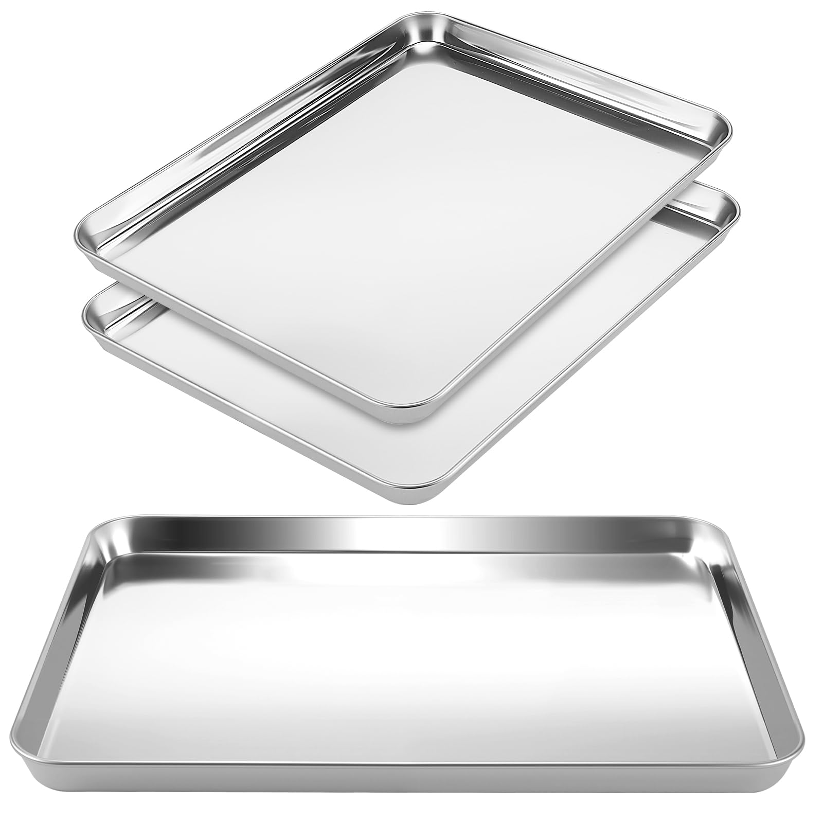 ZOENHOU Set di 3 Teglie da Forno Rettangolari 40x30 cm in Acciaio Inox, Bordo 2,5 cm, per Torte e Pizze, Lavabili in Lavastoviglie