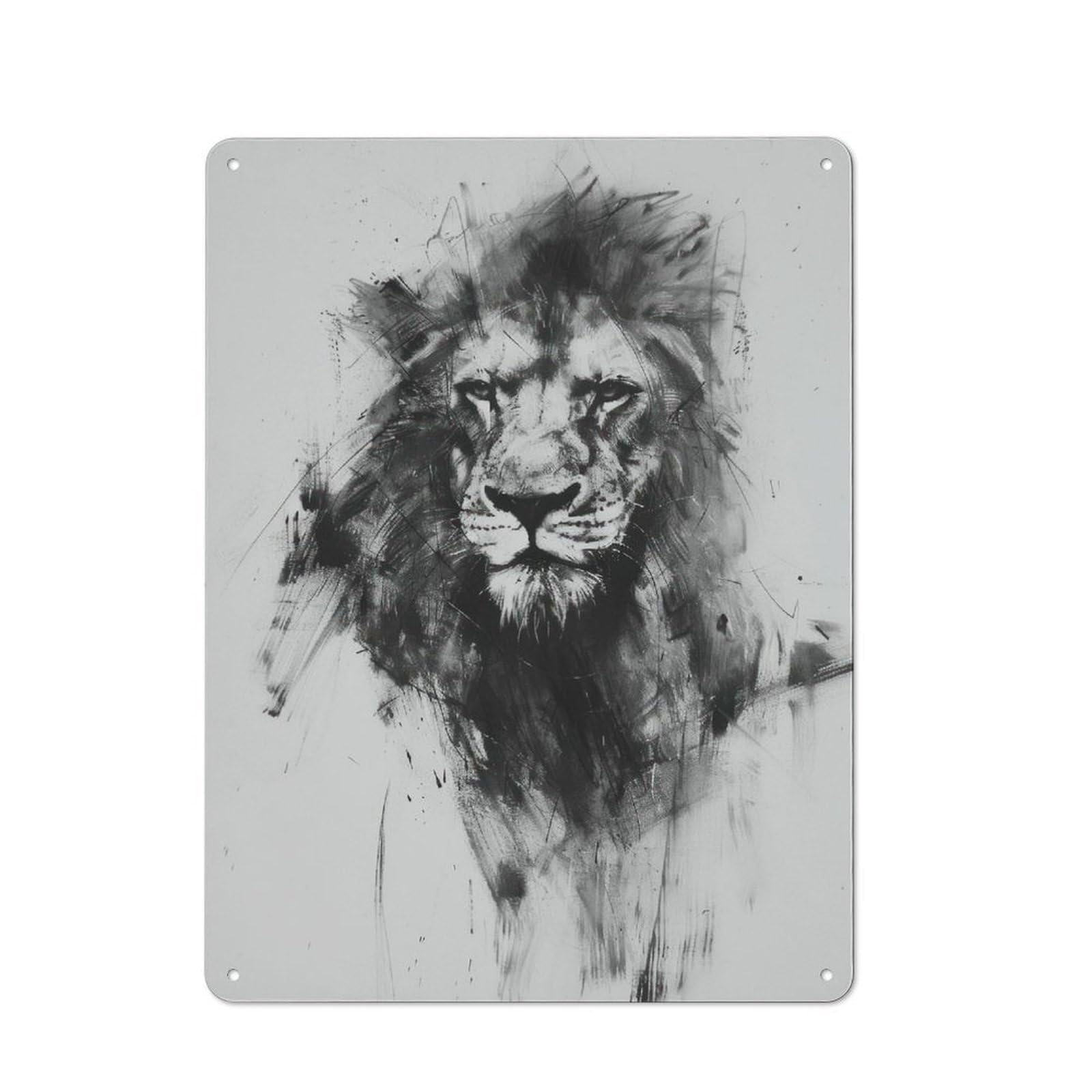 Retro Metal Sign 40x30cm Featuring Lion in Charcoal Art, Home Bar Decor for Pub, Home Bar, Shed Or Man Cave