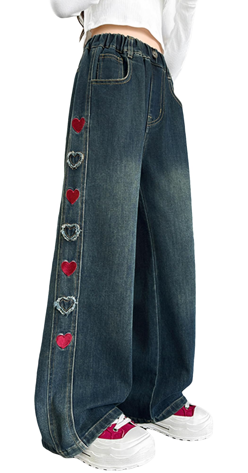 Jeans Baggy A Gamba Larga Per Ragazze 5-15 Anni – Vita Alta, Denim Elastico Con Tasche, Streetwear Bambina E Bambino