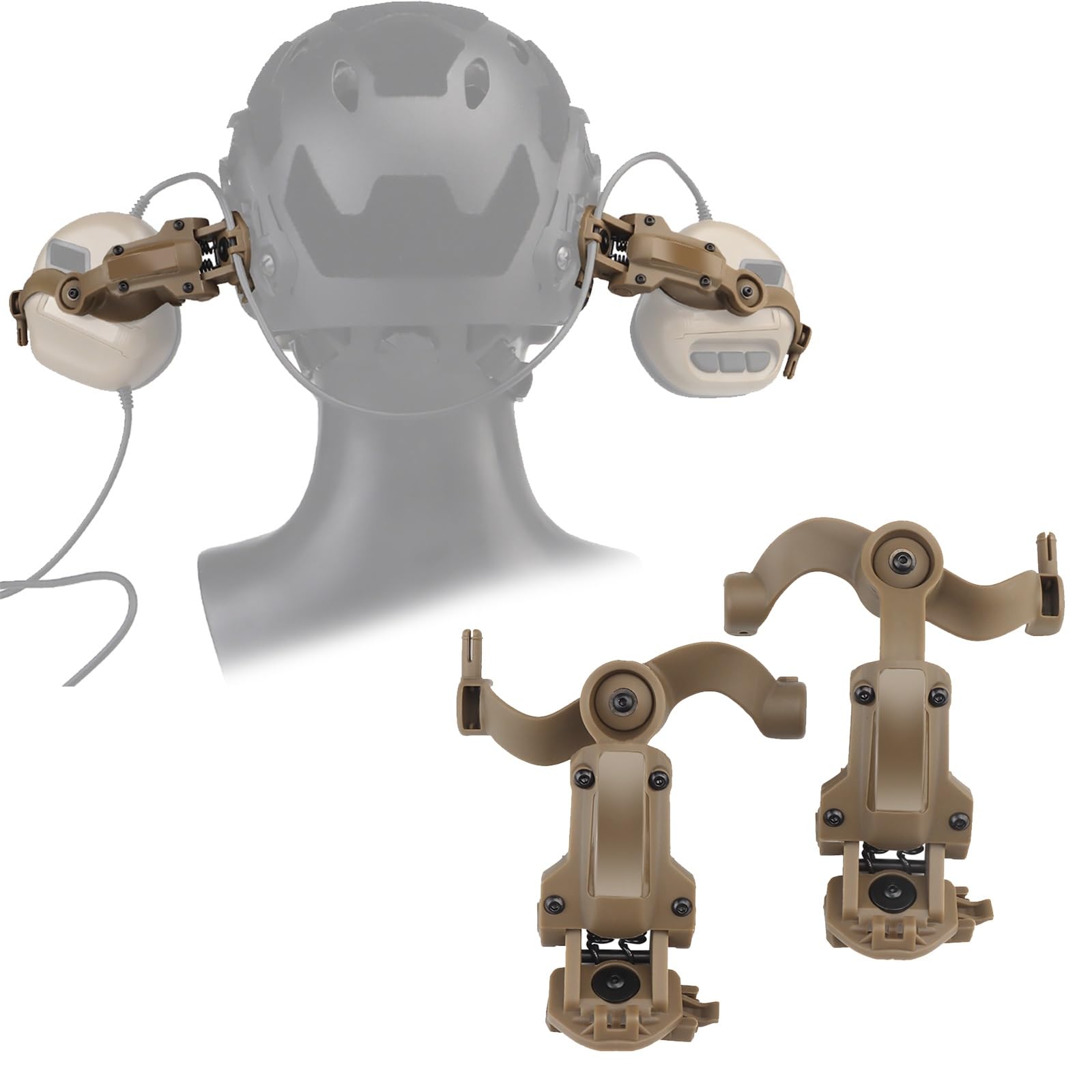 Zffozz Unisex Tan Tactical Helmet Rail Adapter, Free-Angle Military Headsets Rail Mount Bracket Kit, Multifunctional Adjustable Helmet Tactical Headset Holder(Tan)