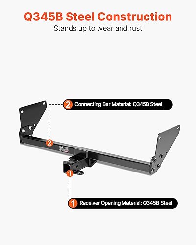 Vista 25 de VEVOR Enganche de remolque clase 3, receptor de 2 pulgadas, compatible con Jeep Grand Cherokee 2011-2021, marco de tubo de acero Q345B, enganche