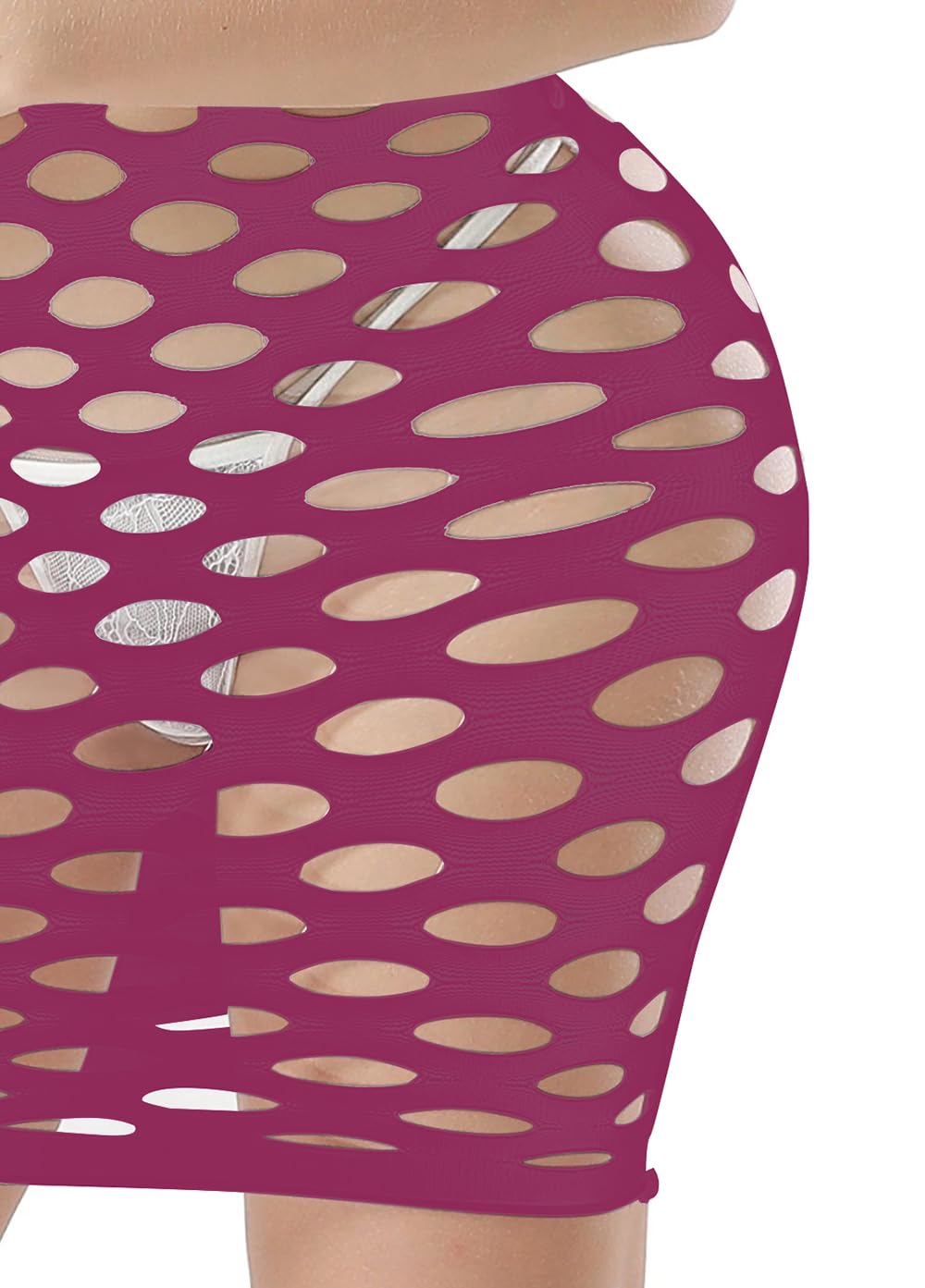 Vorifun Sexy Womens Strapless Fishnet Lingerie Sleepwear Mini Dress Tube Chemise Bodysuit One Size: Grape Purple